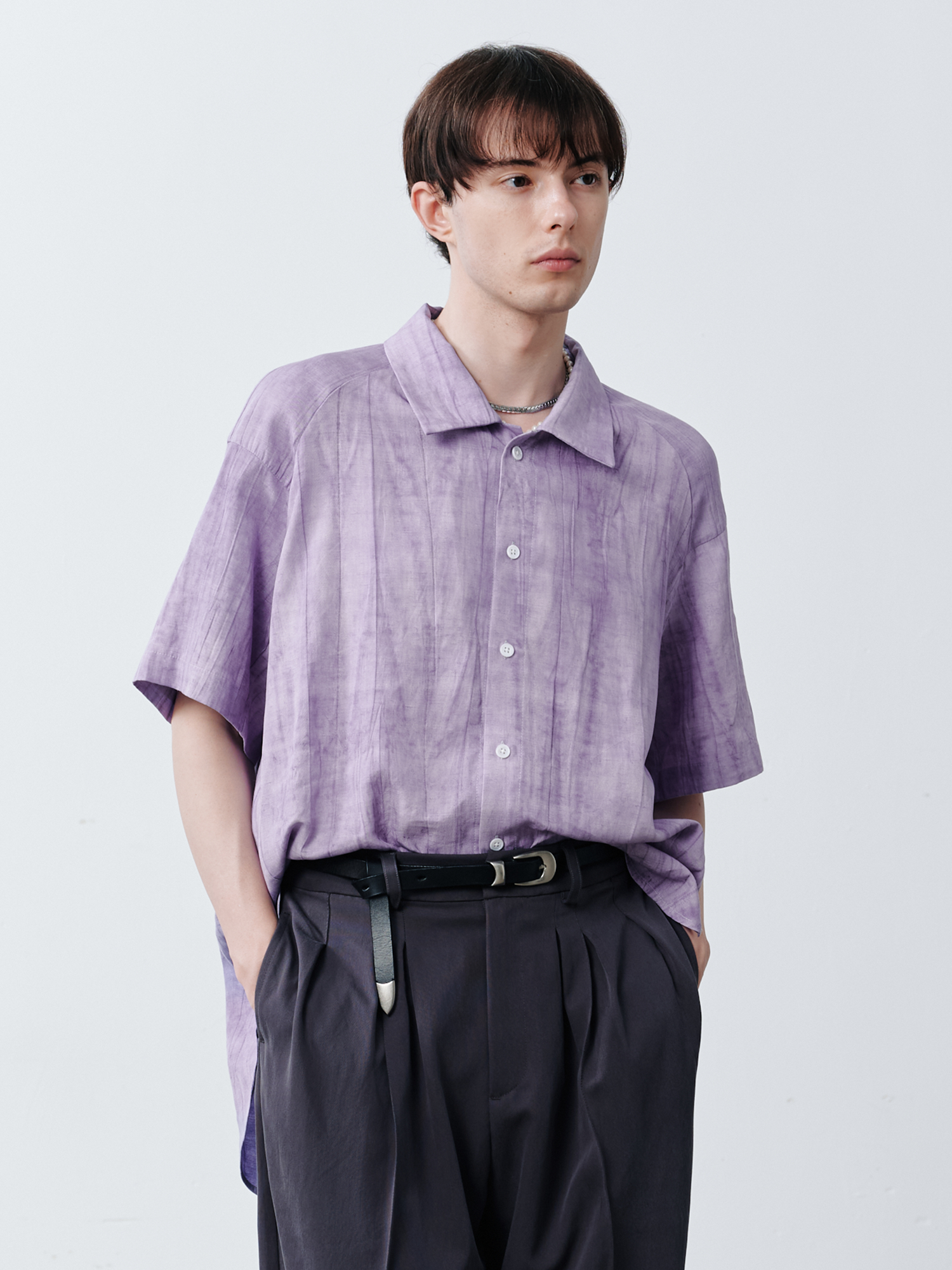GRAINMUSTARD Crinkled Linen-Cotton Half Shirt, premium urban and streetwear designers apparel on PROJECTISR.com, GRAINMUSTARD