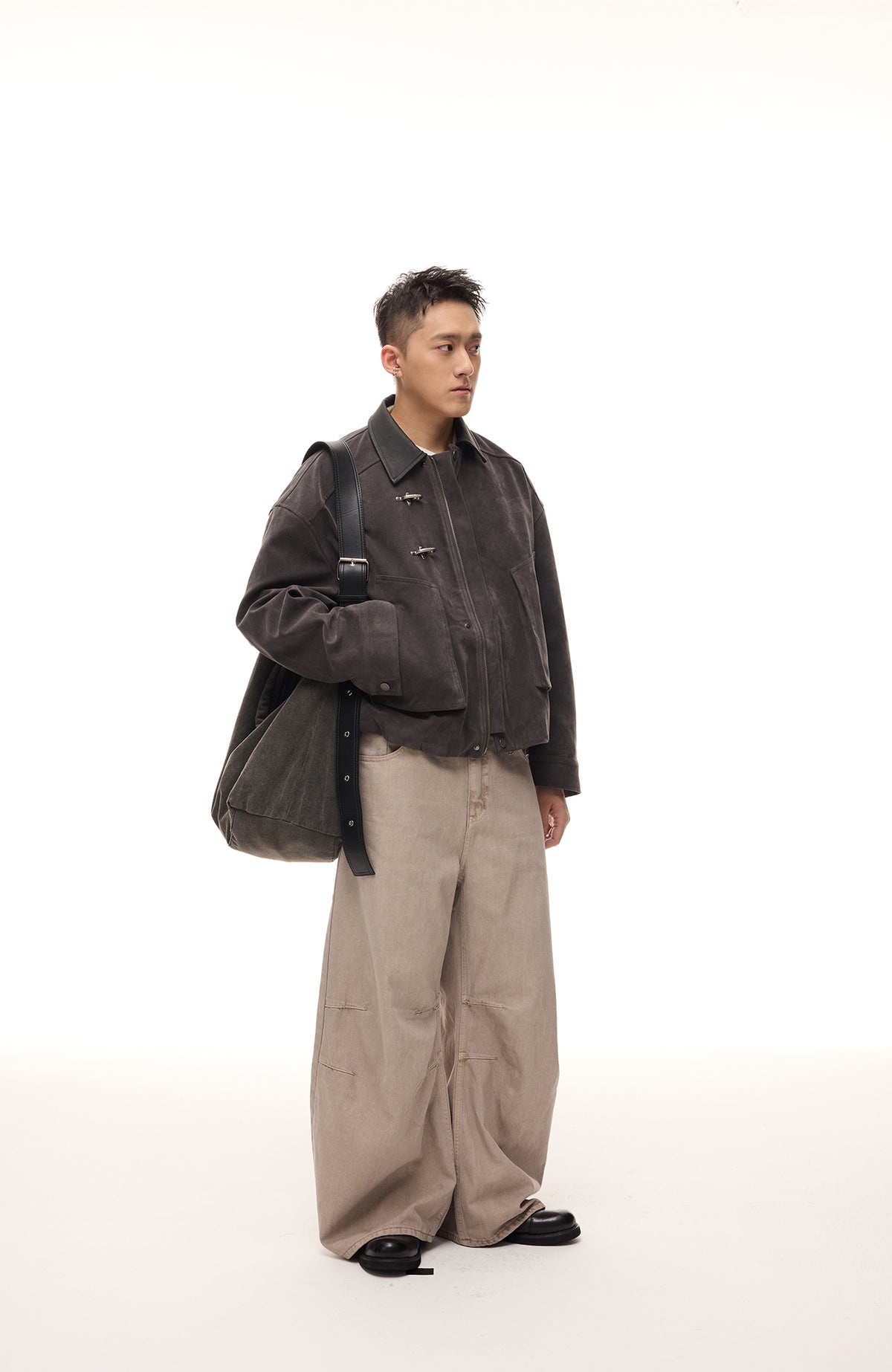 BOTANICA Retro Spliced Faux Leather Aviator Jacket