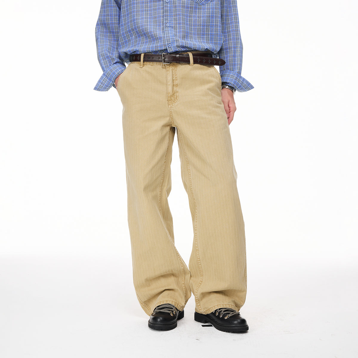 BOTANICA Retro Herringbone Slim Cotton Trousers