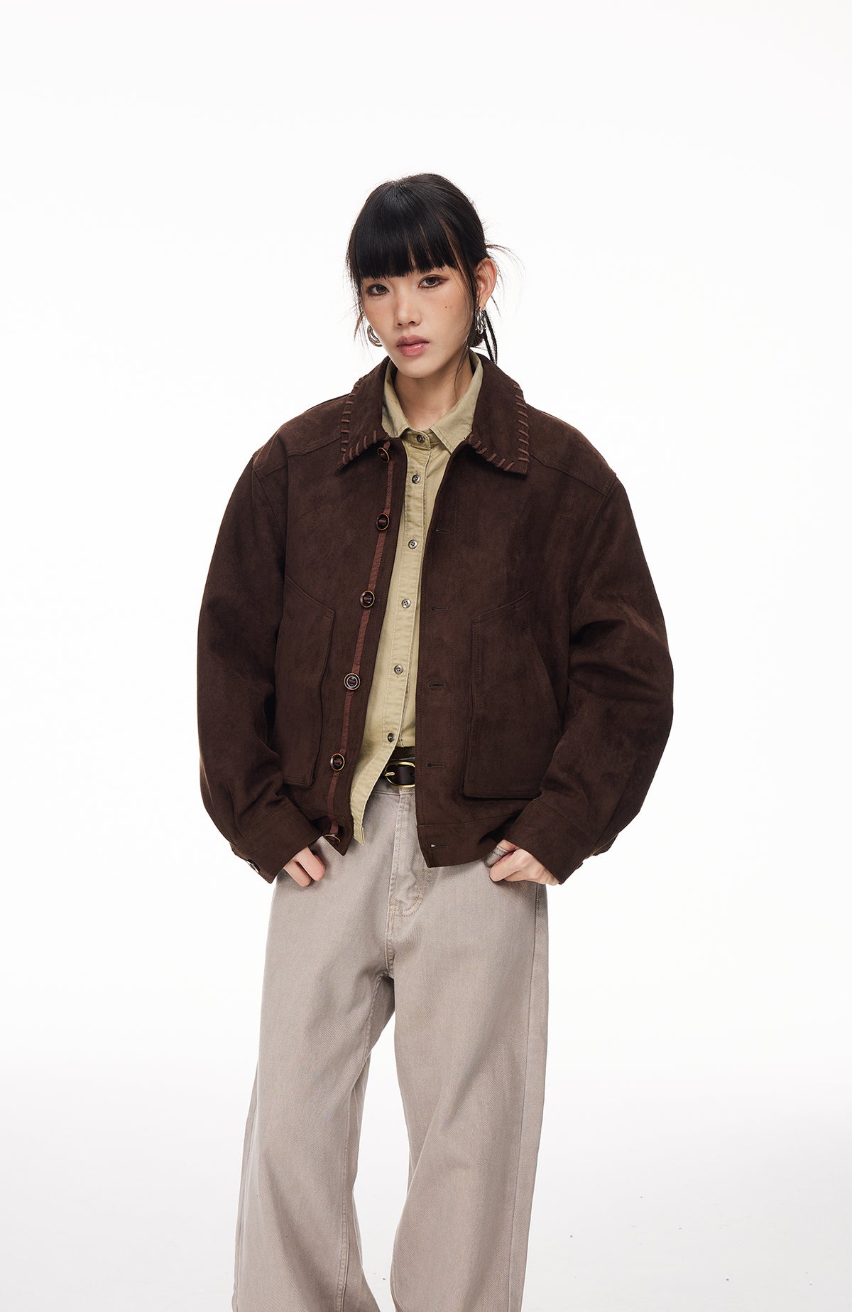 BOTANICA Retro Faux Suede Flap-Pocket Biker Jacket