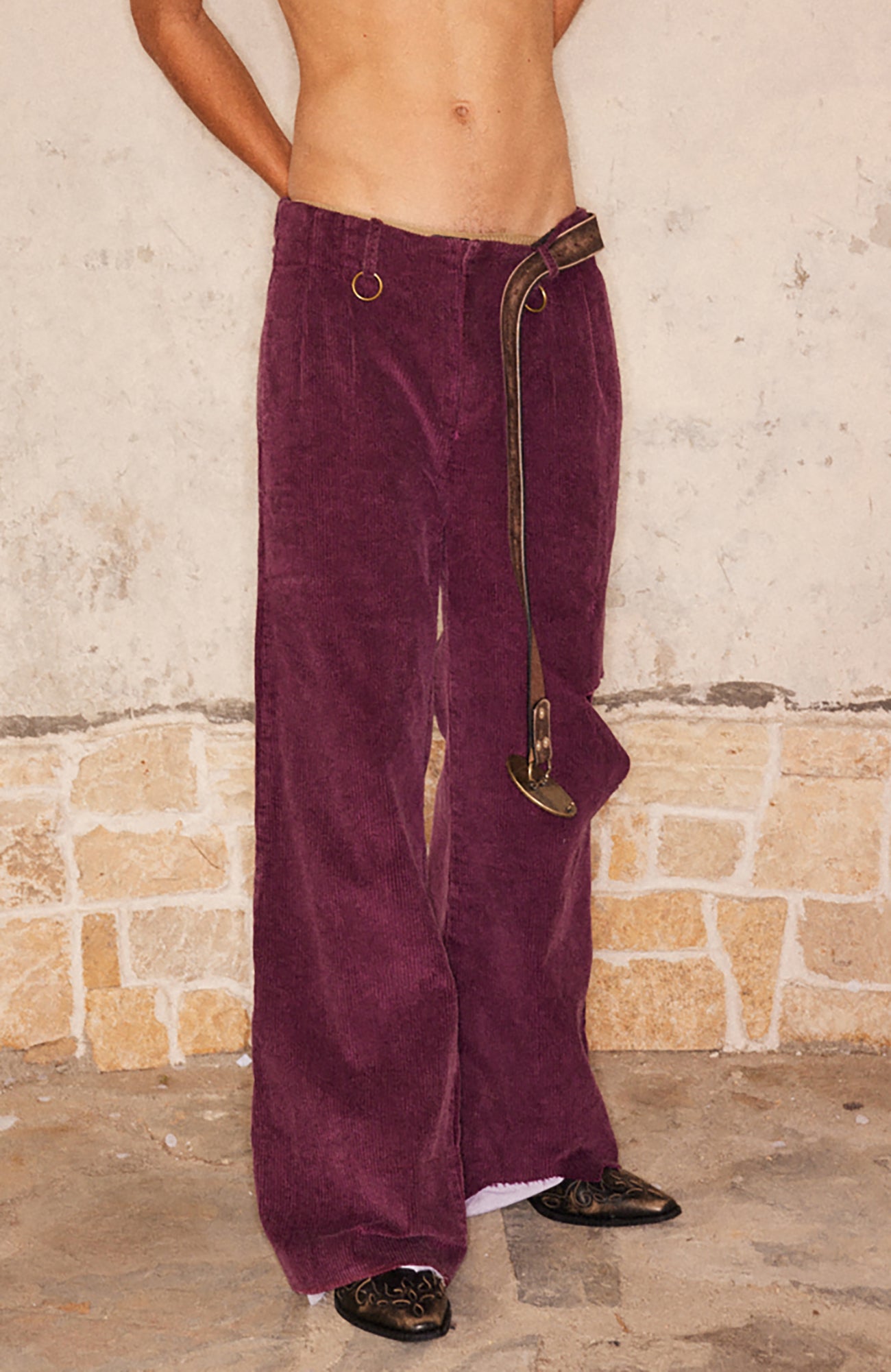 RICHILL Corduroy Raw Hem Wide-Leg Trousers, premium urban and streetwear designers apparel on PROJECTISR.com, RICHILL