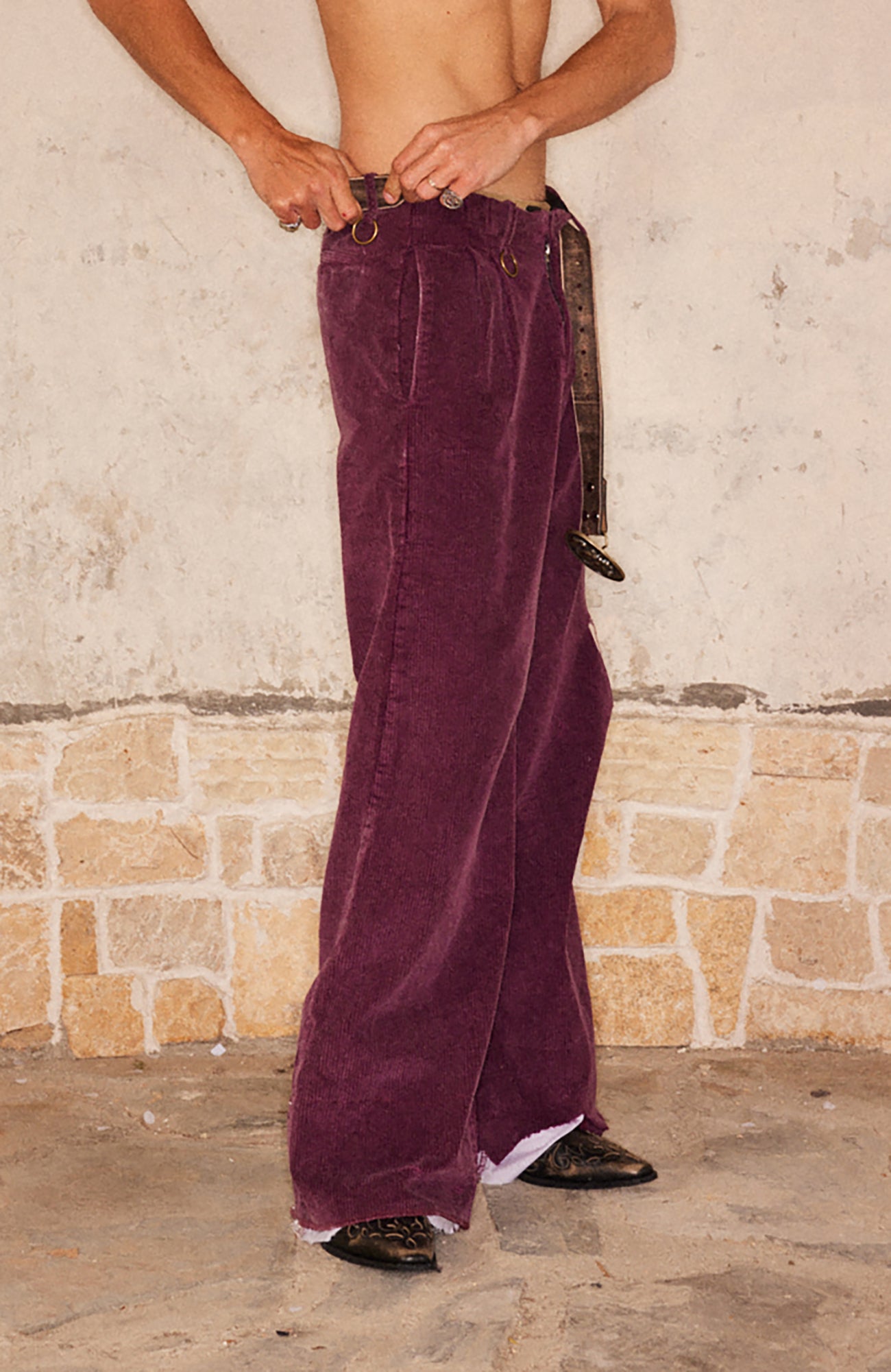 RICHILL Corduroy Raw Hem Wide-Leg Trousers, premium urban and streetwear designers apparel on PROJECTISR.com, RICHILL