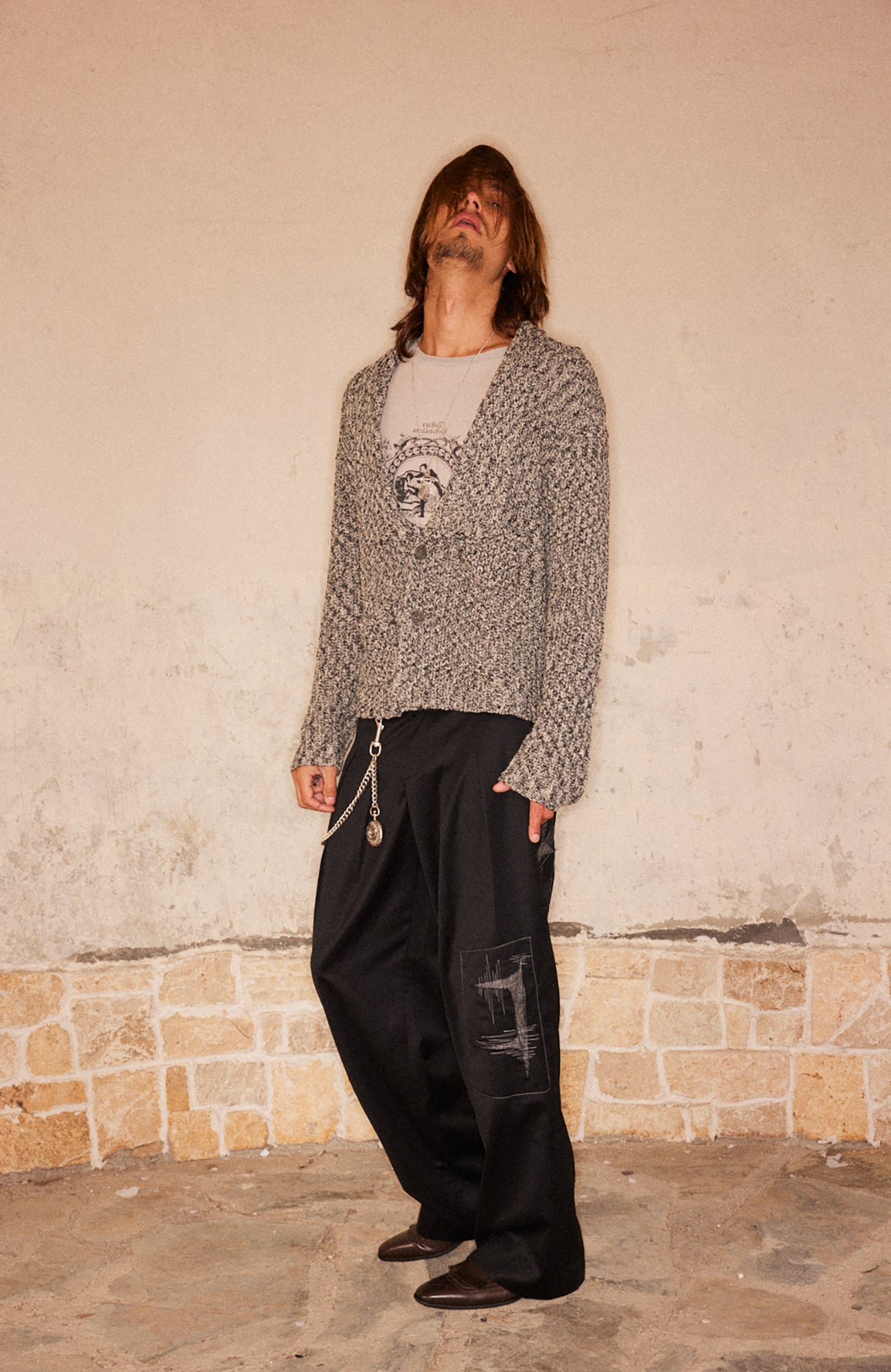 RICHILL Abstract Stitch Patch Wide-Leg Wool Trousers, premium urban and streetwear designers apparel on PROJECTISR.com, RICHILL