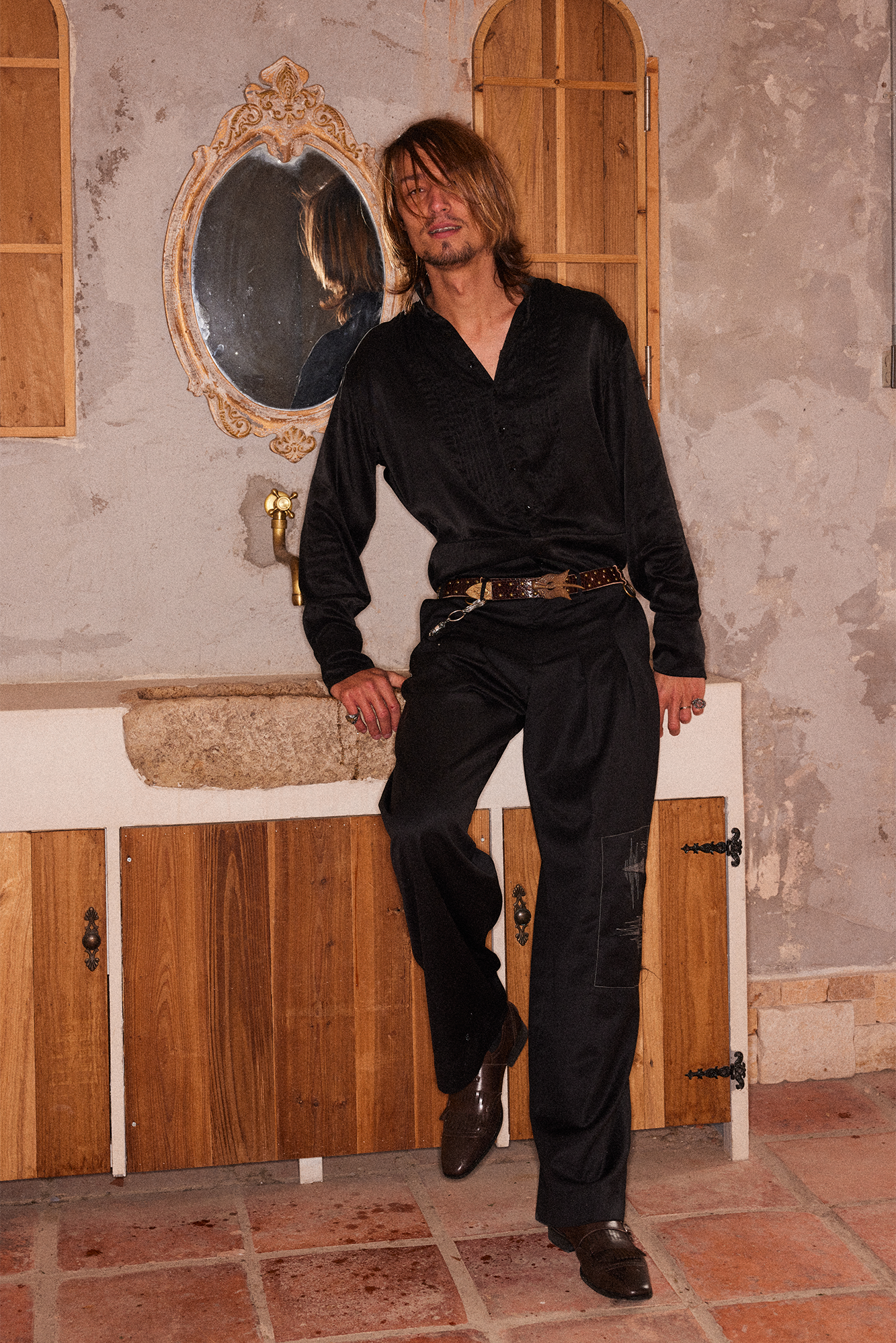 RICHILL Stand-Collar Pintuck Shirt, premium urban and streetwear designers apparel on PROJECTISR.com, RICHILL