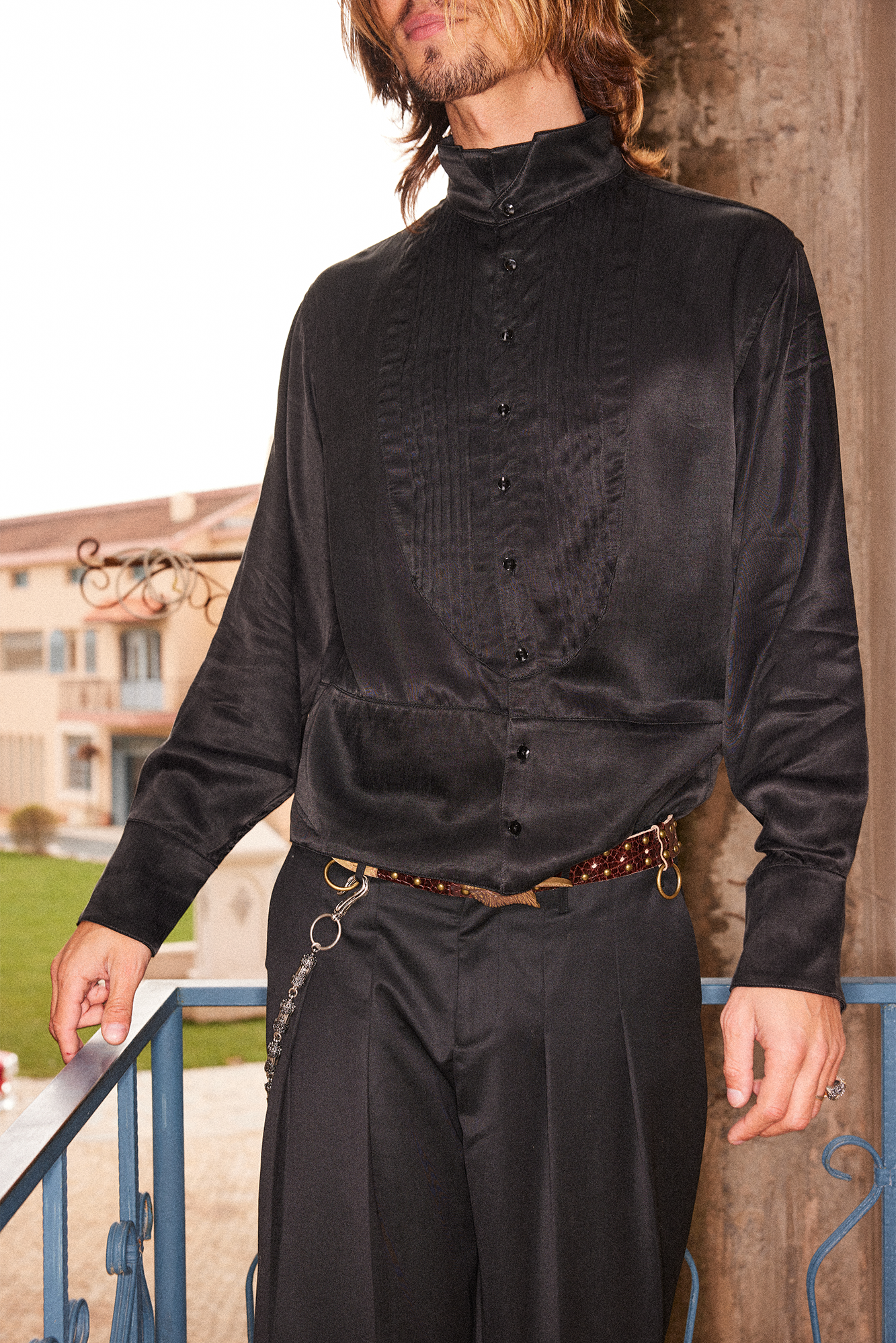 RICHILL Stand-Collar Pintuck Shirt, premium urban and streetwear designers apparel on PROJECTISR.com, RICHILL