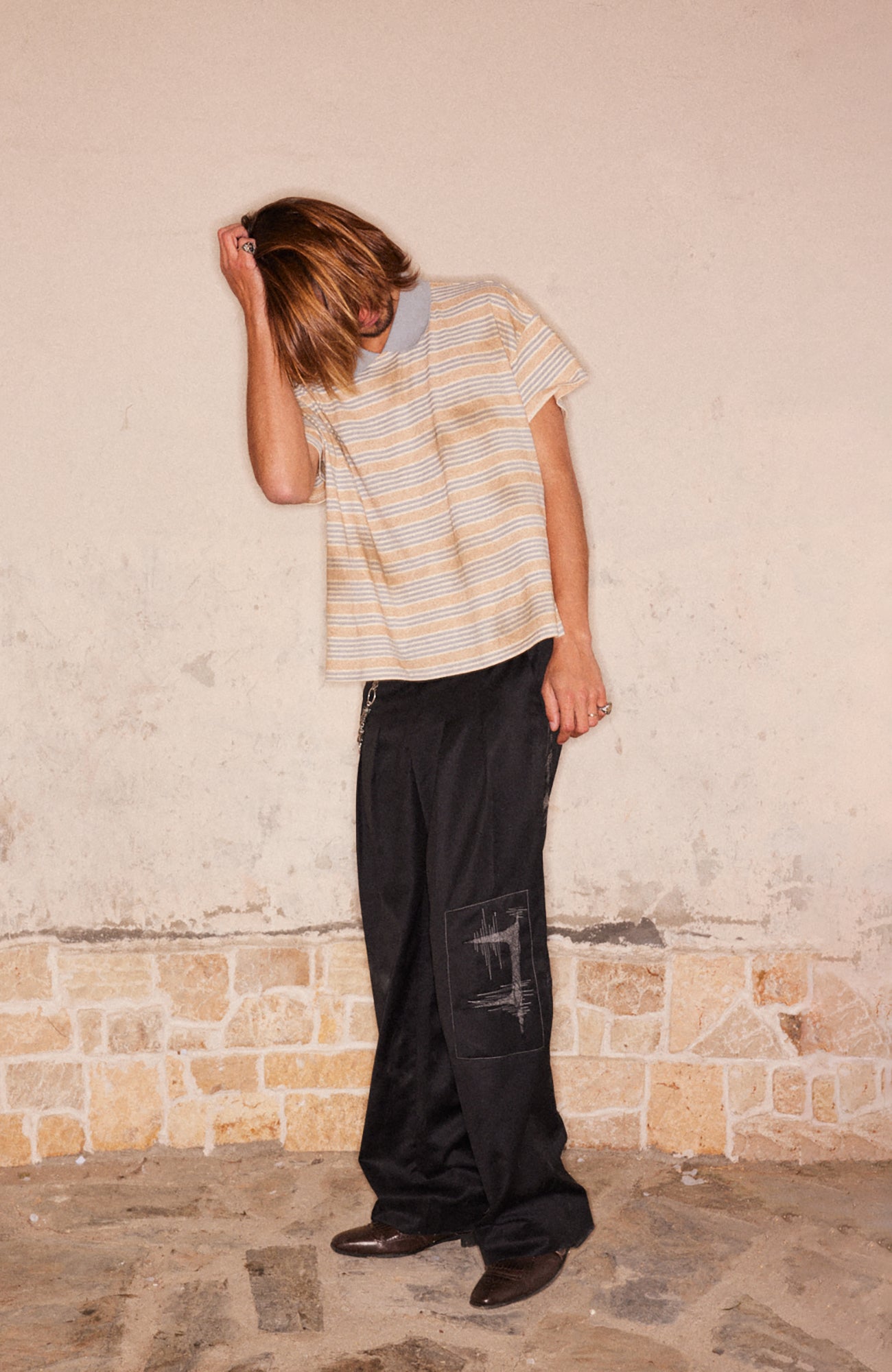RICHILL Retro Washed Striped Polo Tee, premium urban and streetwear designers apparel on PROJECTISR.com, RICHILL