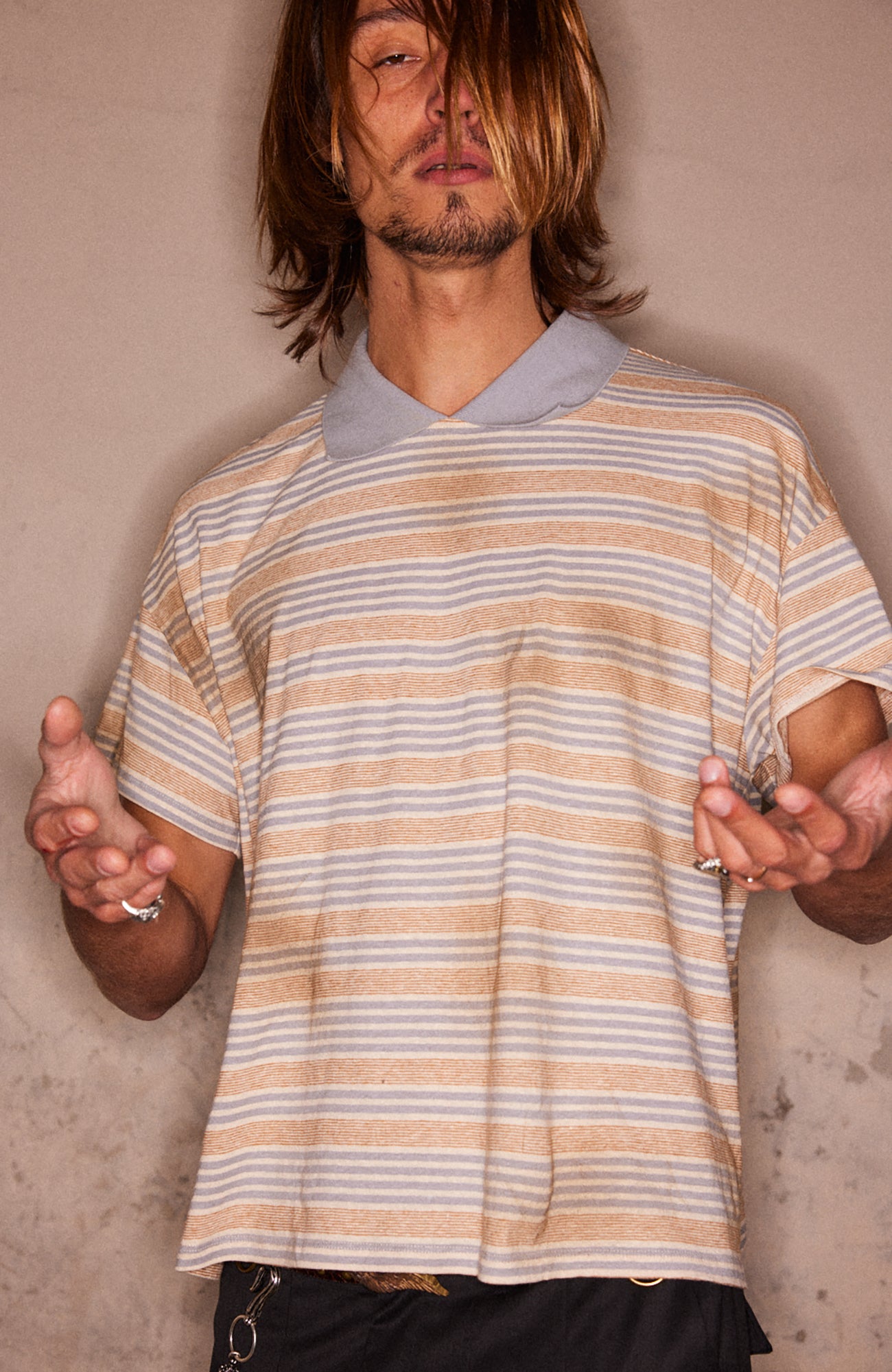 RICHILL Retro Washed Striped Polo Tee, premium urban and streetwear designers apparel on PROJECTISR.com, RICHILL