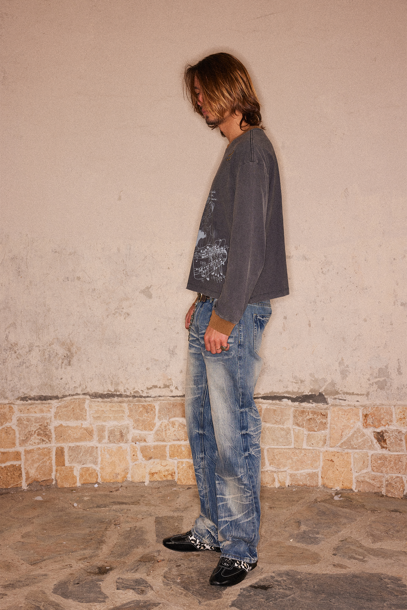 RICHILL Studded Washed Graphic Long-Sleeve Tee, premium urban and streetwear designers apparel on PROJECTISR.com, RICHILL