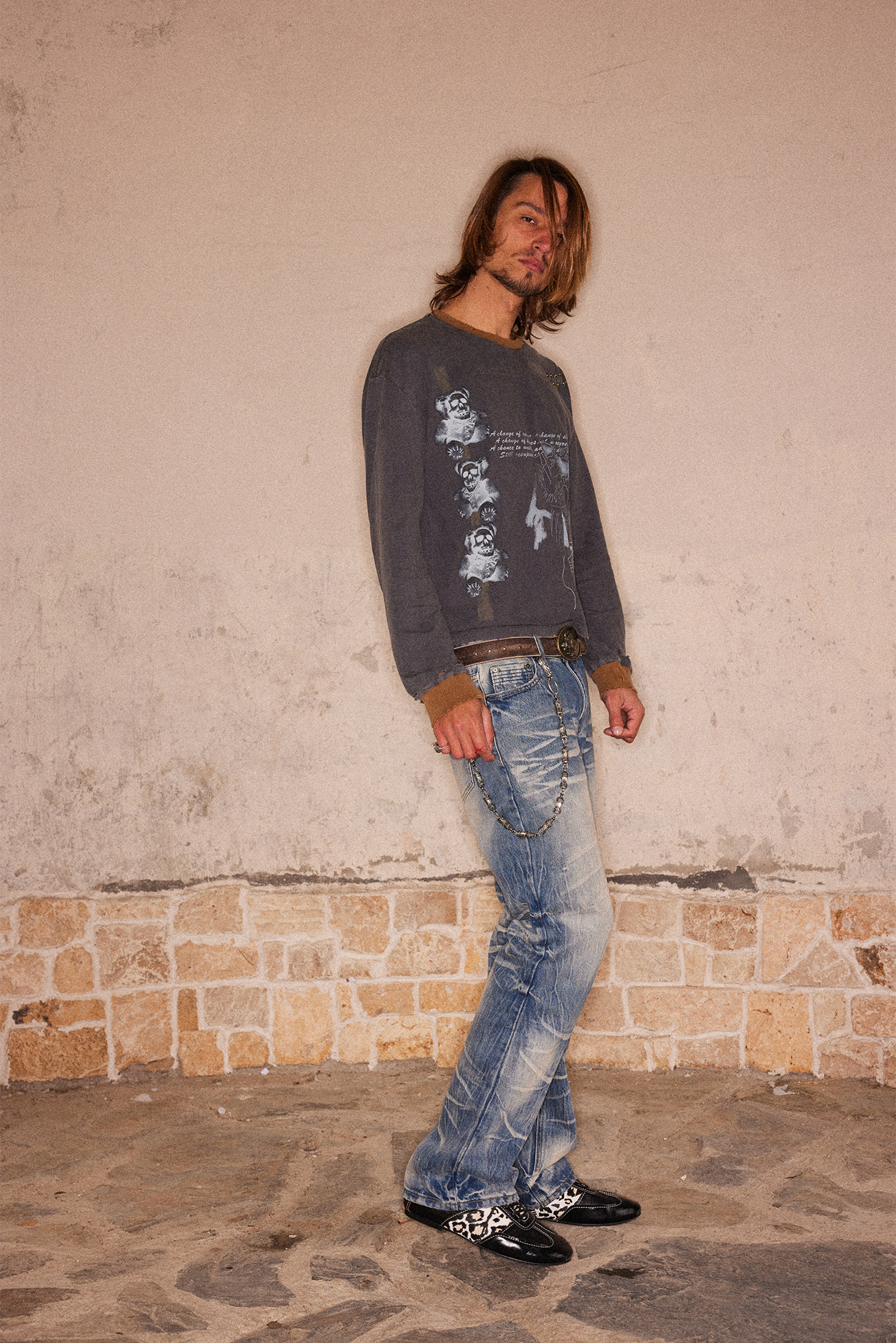 RICHILL Studded Washed Graphic Long-Sleeve Tee, premium urban and streetwear designers apparel on PROJECTISR.com, RICHILL