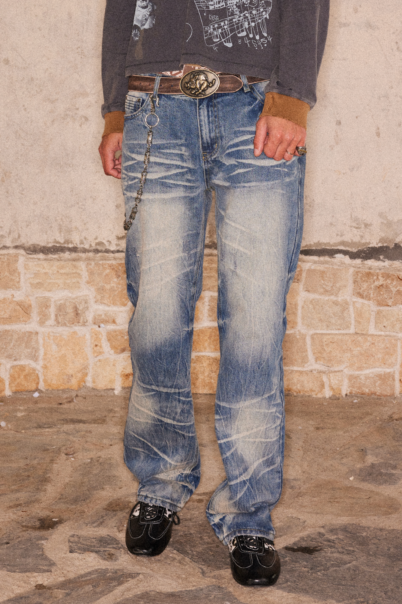 RICHILL Wash-Whisker Distressed Straight-Leg Jeans, premium urban and streetwear designers apparel on PROJECTISR.com, RICHILL