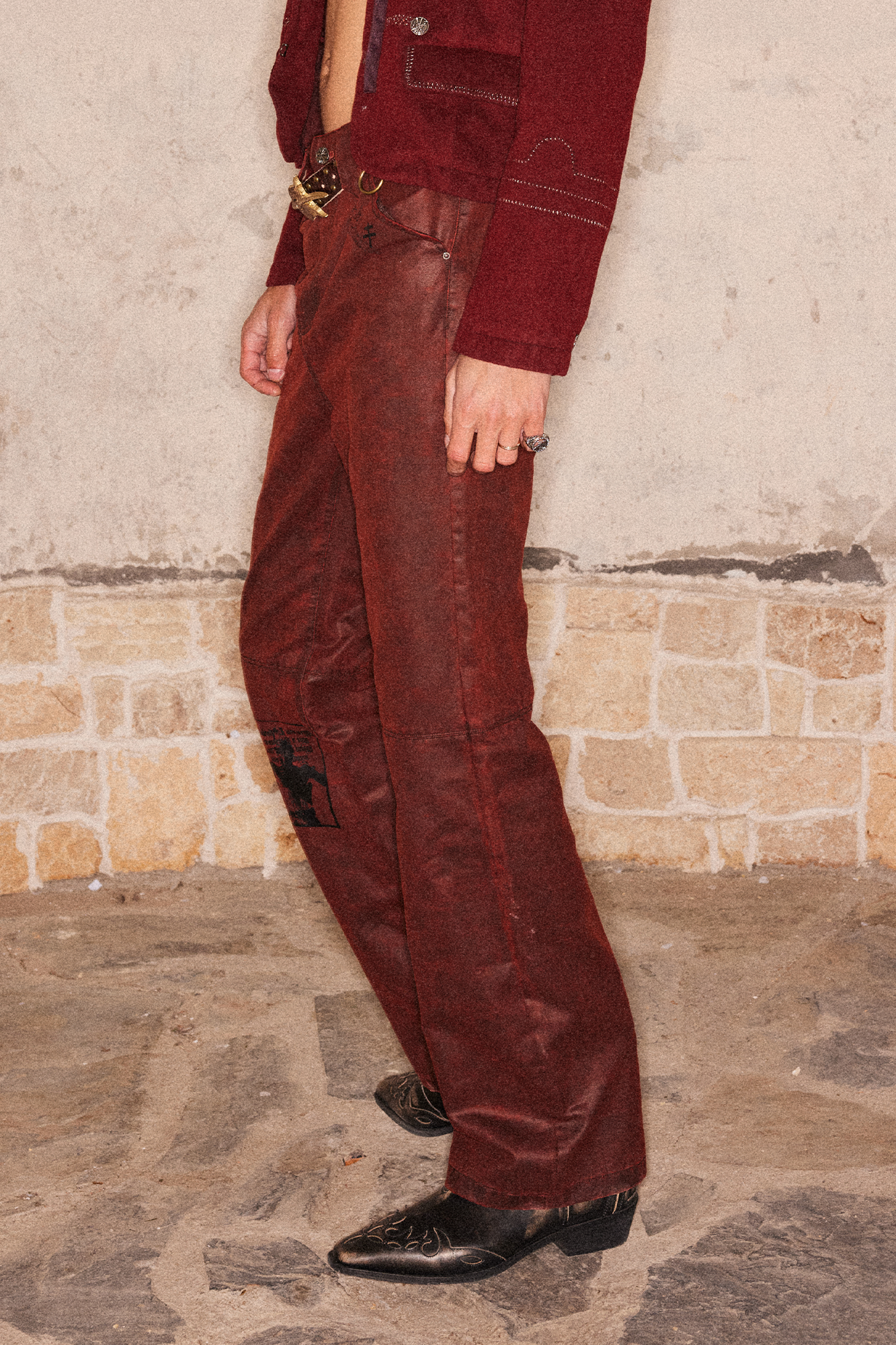 RICHILL Printed Coated Flared Pants, premium urban and streetwear designers apparel on PROJECTISR.com, RICHILL