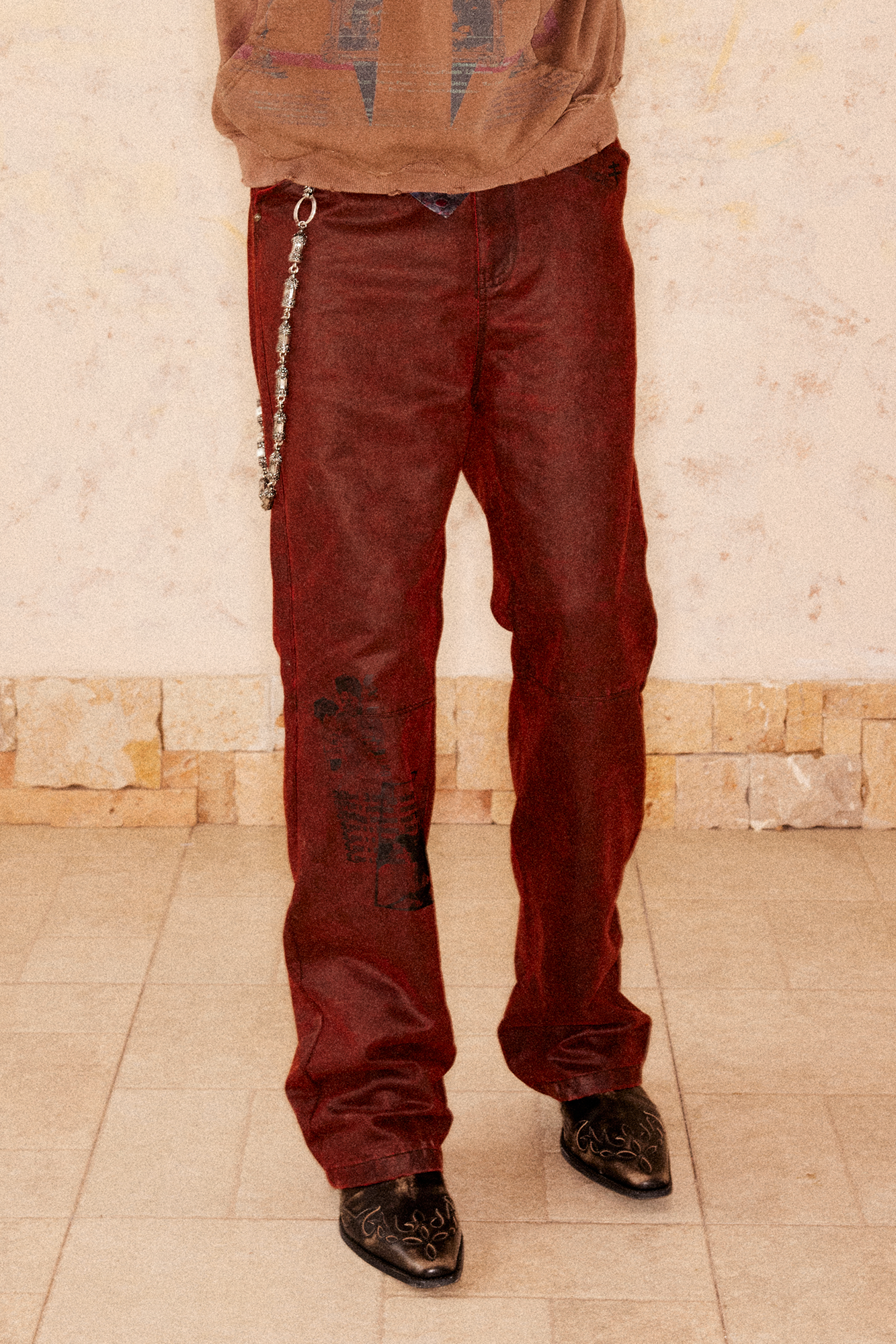 RICHILL Printed Coated Flared Pants, premium urban and streetwear designers apparel on PROJECTISR.com, RICHILL