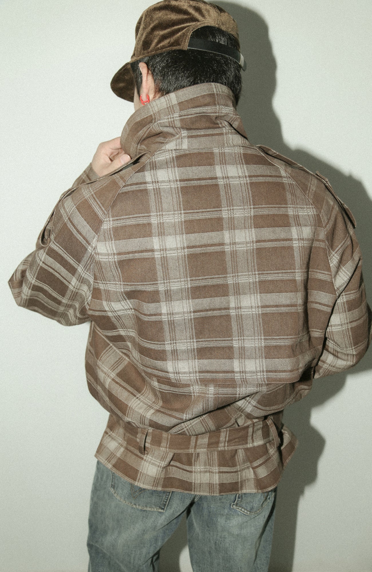 TRECLUB Retro Plaid Double-Breasted Trench Jacket, premium urban and streetwear designers apparel on PROJECTISR.com, TRECLUB