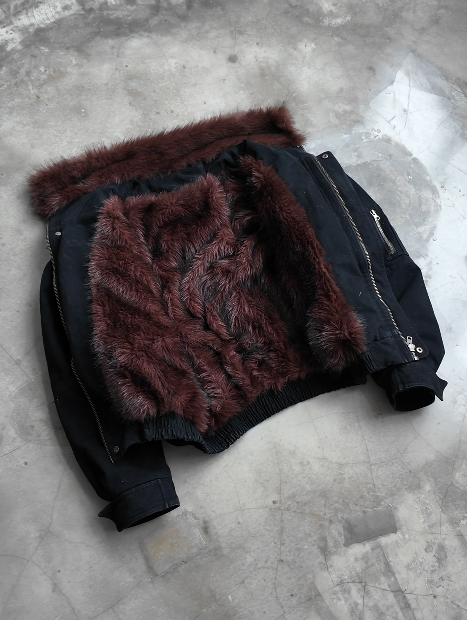 TRECLUB Studded Faux-Fur Collar Bomber Jacket