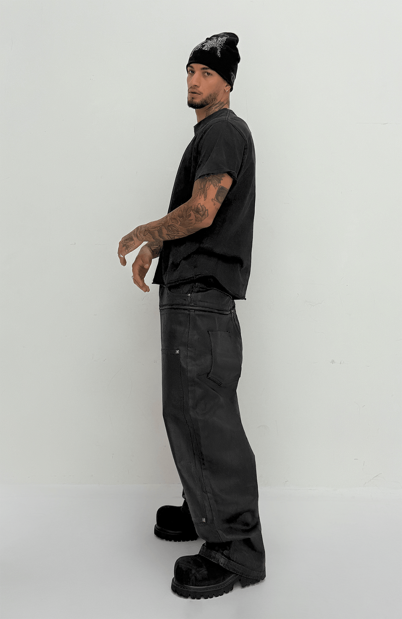 TECNINEGROUP Waxed Double-Knee Diamond Pockets Jeans