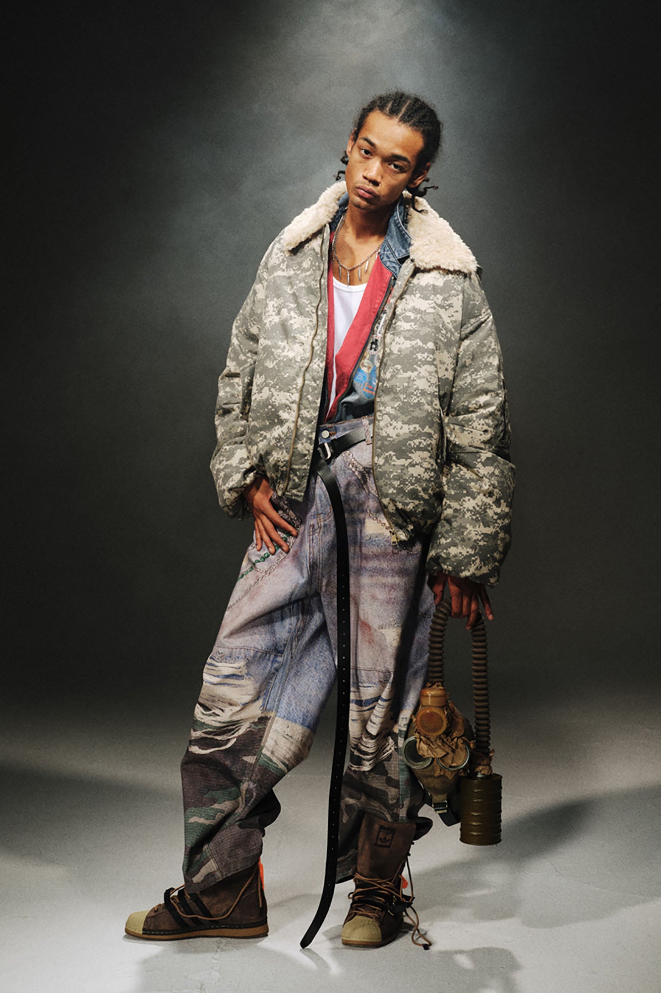 TRECLUB Detachable Collar Camo Puffer Jacket