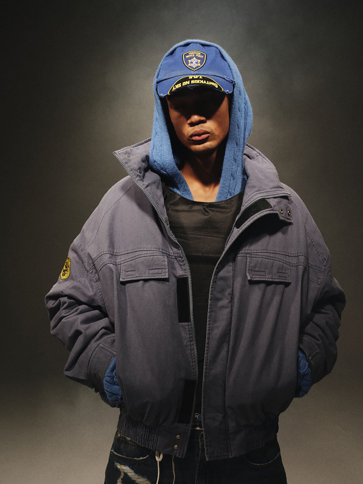 TRECLUB Washed Faux Fur Lined Bomber Jacket