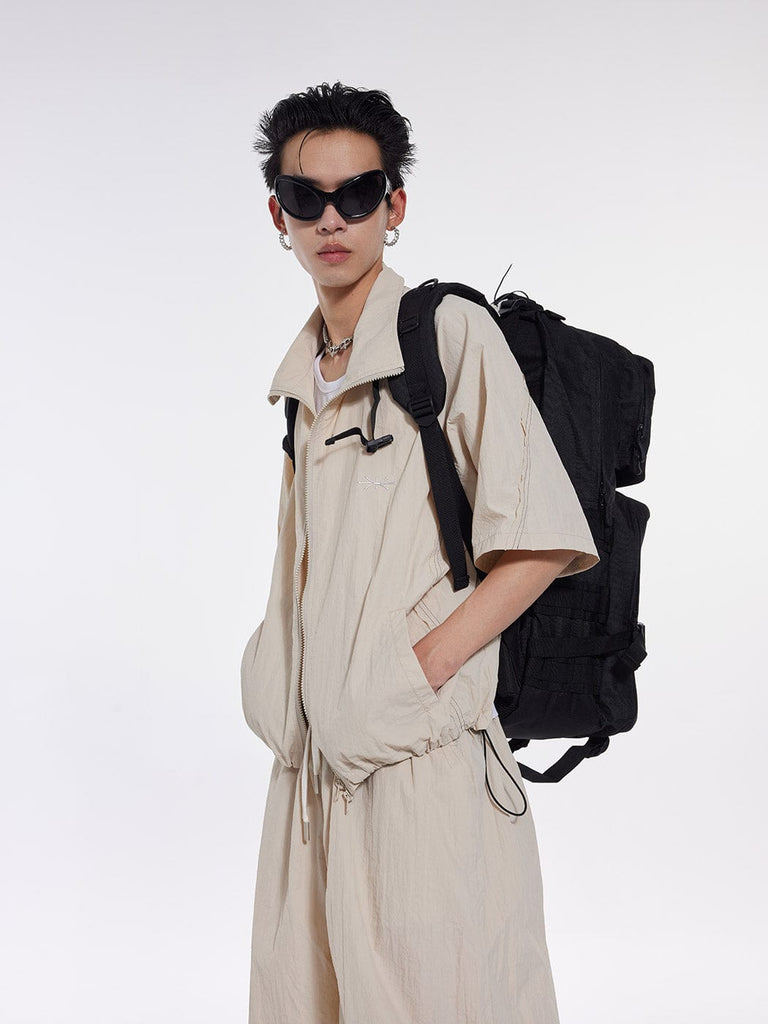 WHISTLEHUNTER Wrinkled Texture Drawstring Lightweight Short-Sleeve Jacket, premium urban and streetwear designers apparel on PROJECTISR.com, WHISTLEHUNTER