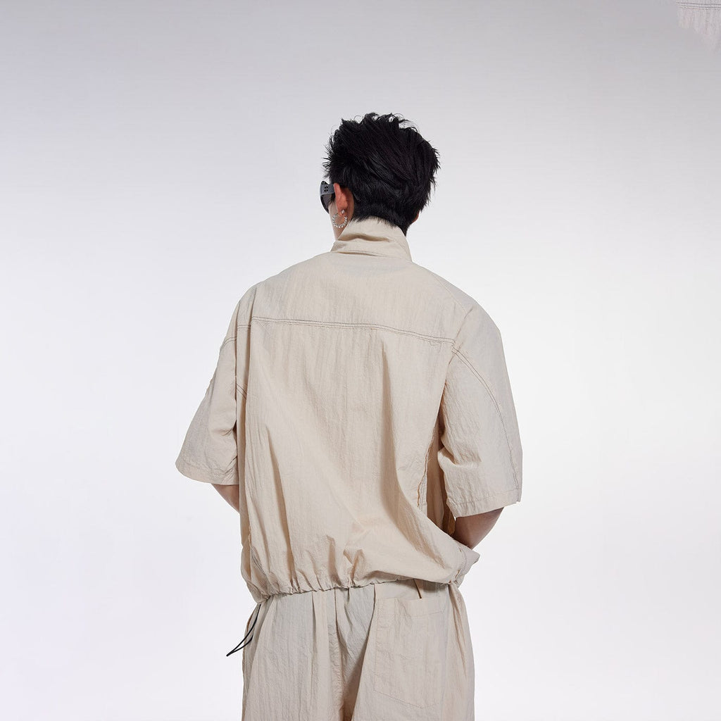 WHISTLEHUNTER Wrinkled Texture Drawstring Lightweight Short-Sleeve Jacket, premium urban and streetwear designers apparel on PROJECTISR.com, WHISTLEHUNTER