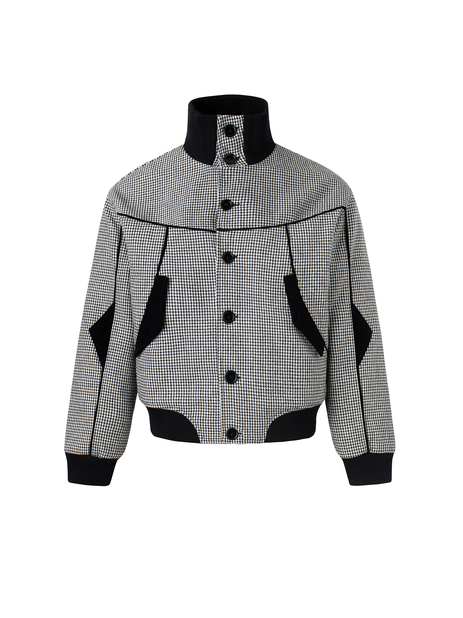ESAIAS Houndstooth Panel Stand Collar Wool-Blend Jacket