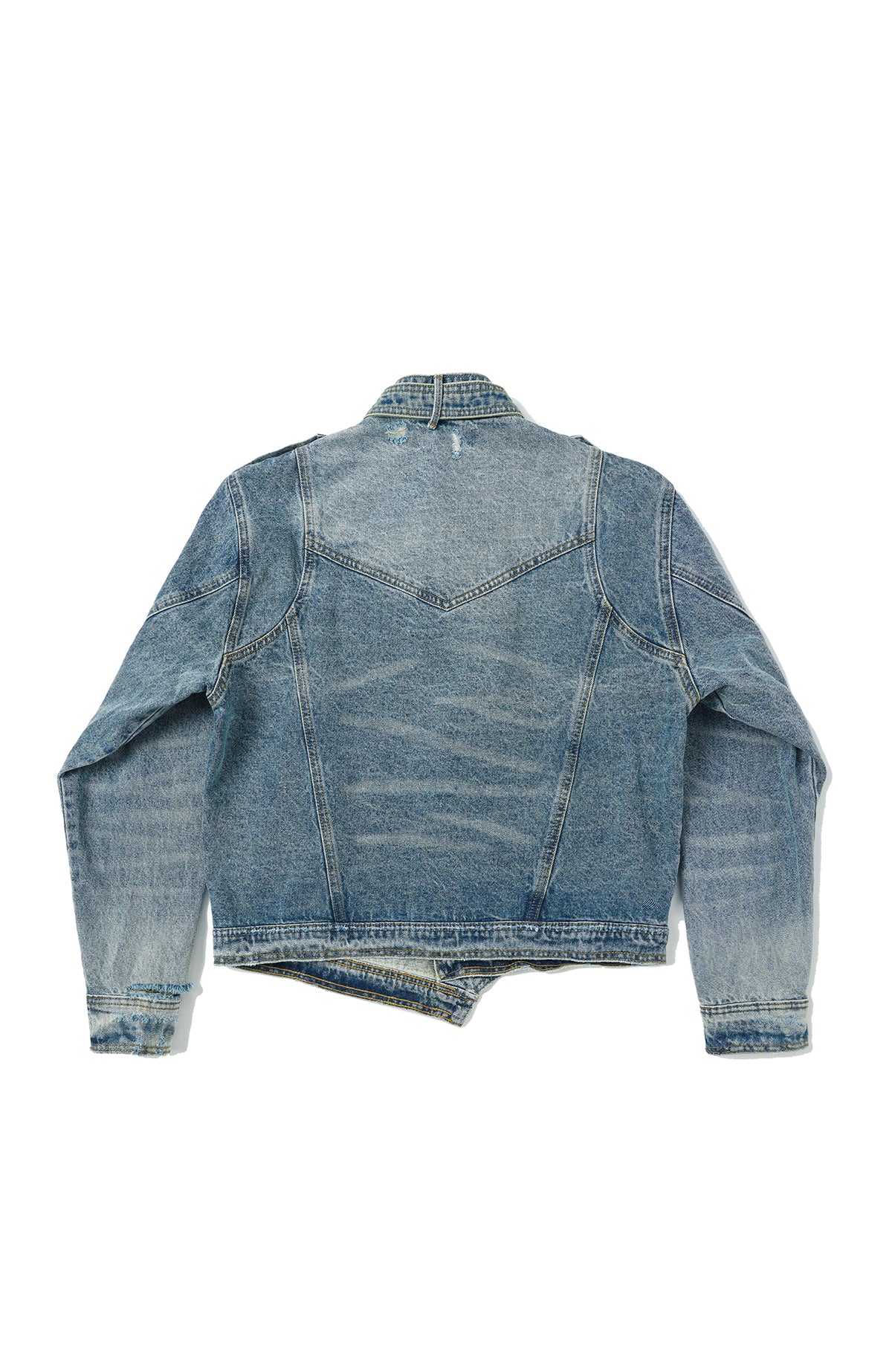 BOTANIC Washed Distressed Denim Biker Jacket
