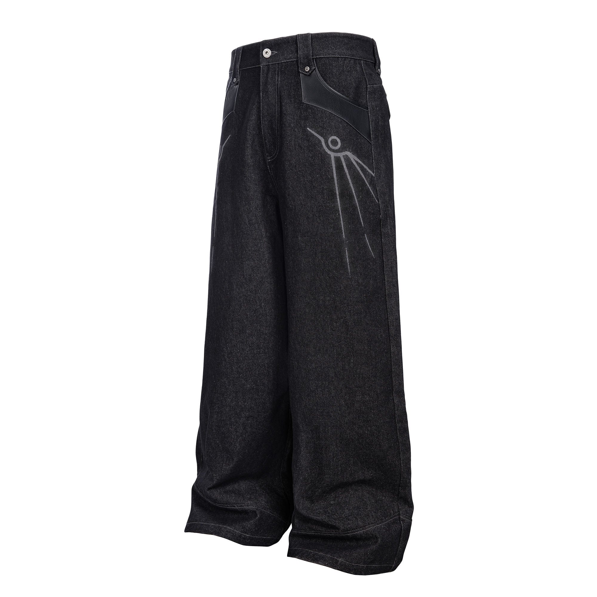 ESAIAS Phoenix Graphic Wide-Leg Raw Jeans, premium urban and streetwear designers apparel on PROJECTISR.com, ESAIAS