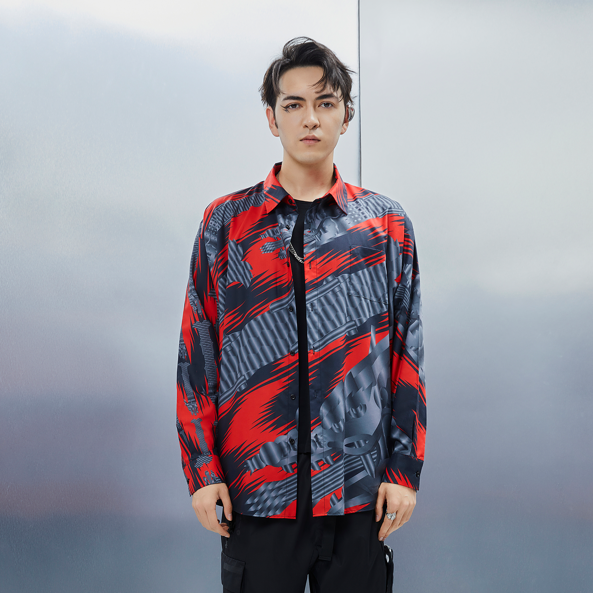 MASH UP ASIA Abstract Stripe Oversized Shirt, premium urban and streetwear designers apparel on PROJECTISR.com, MASH UP ASIA