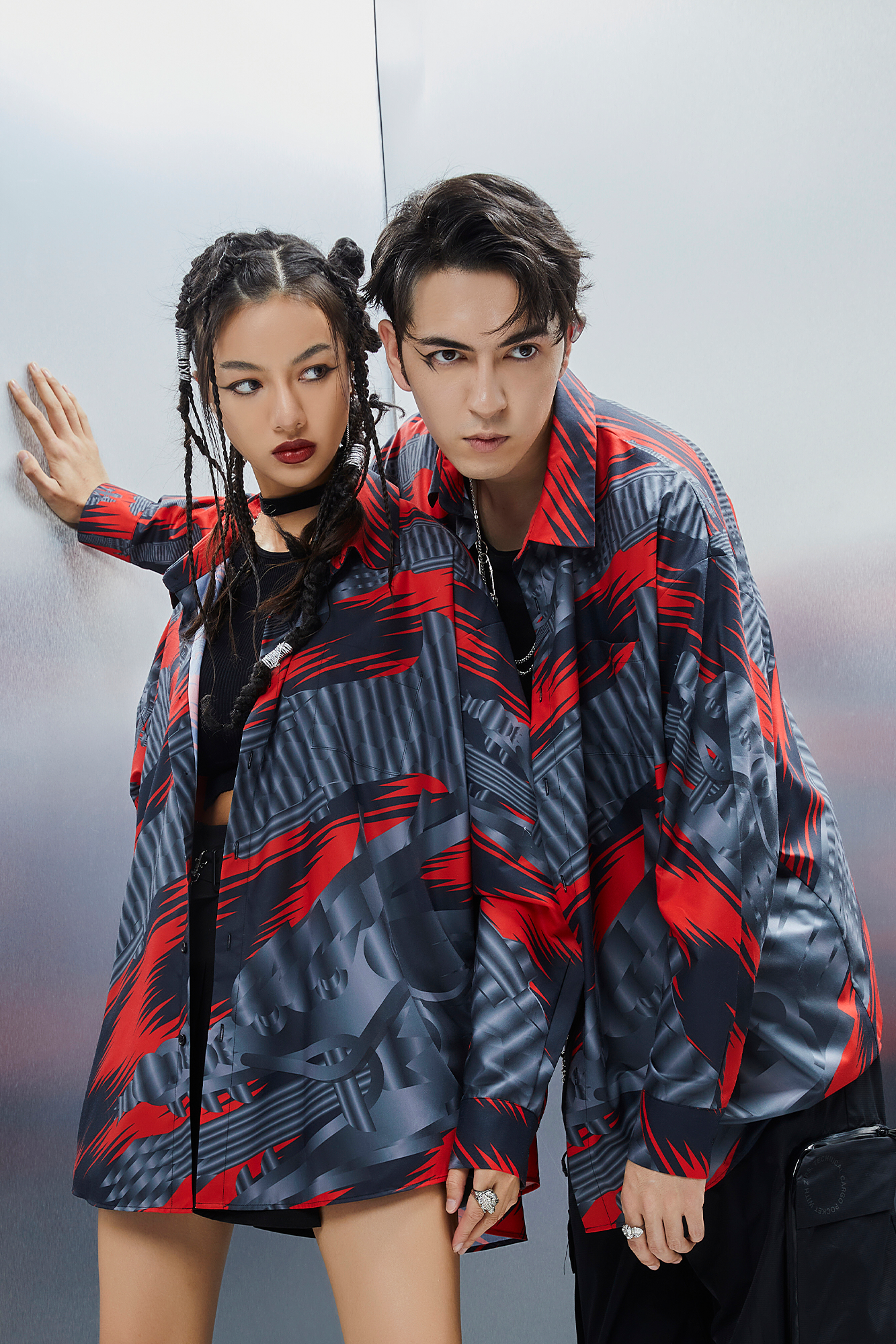 MASH UP ASIA Abstract Stripe Oversized Shirt, premium urban and streetwear designers apparel on PROJECTISR.com, MASH UP ASIA