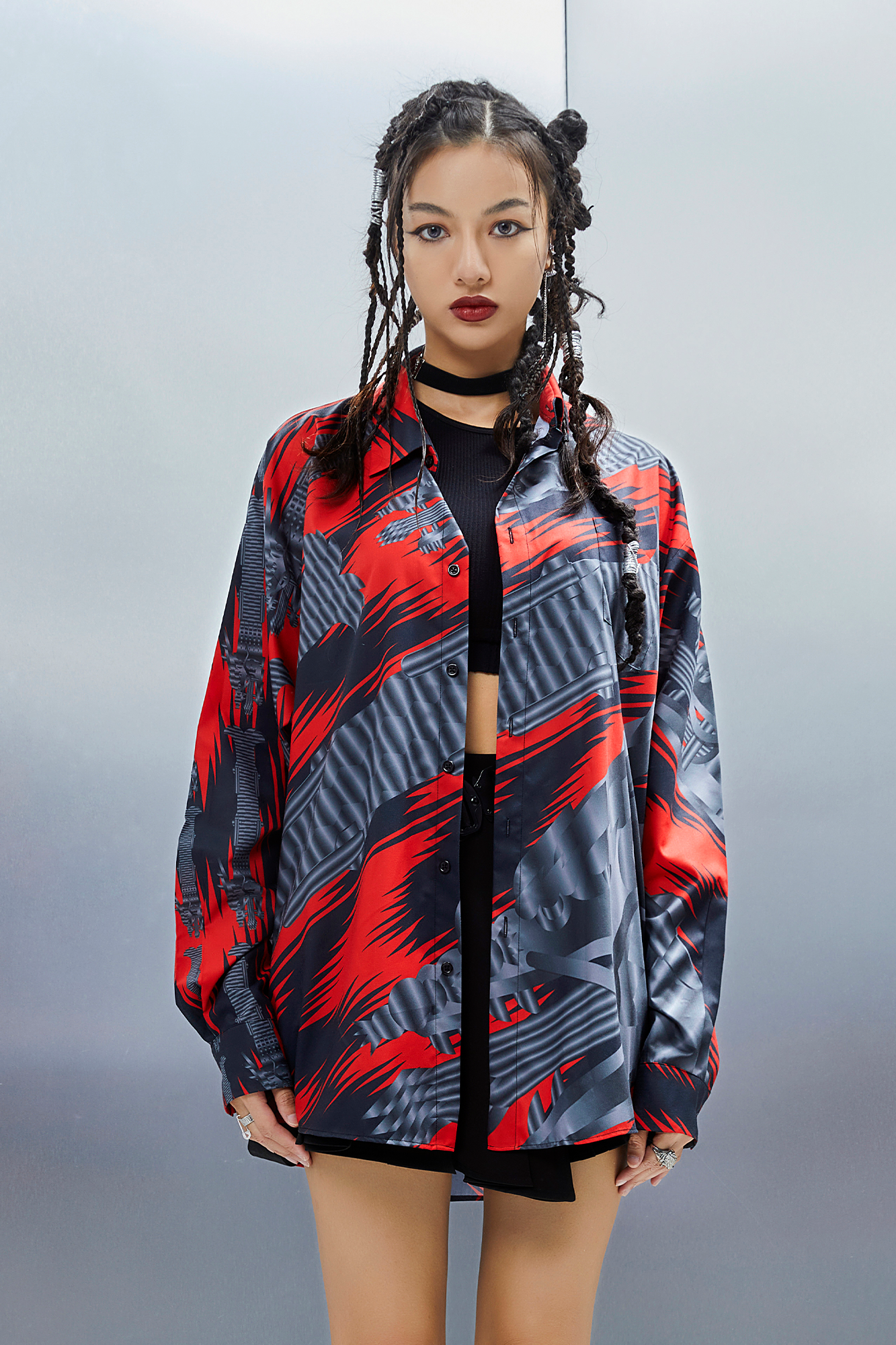MASH UP ASIA Abstract Stripe Oversized Shirt, premium urban and streetwear designers apparel on PROJECTISR.com, MASH UP ASIA
