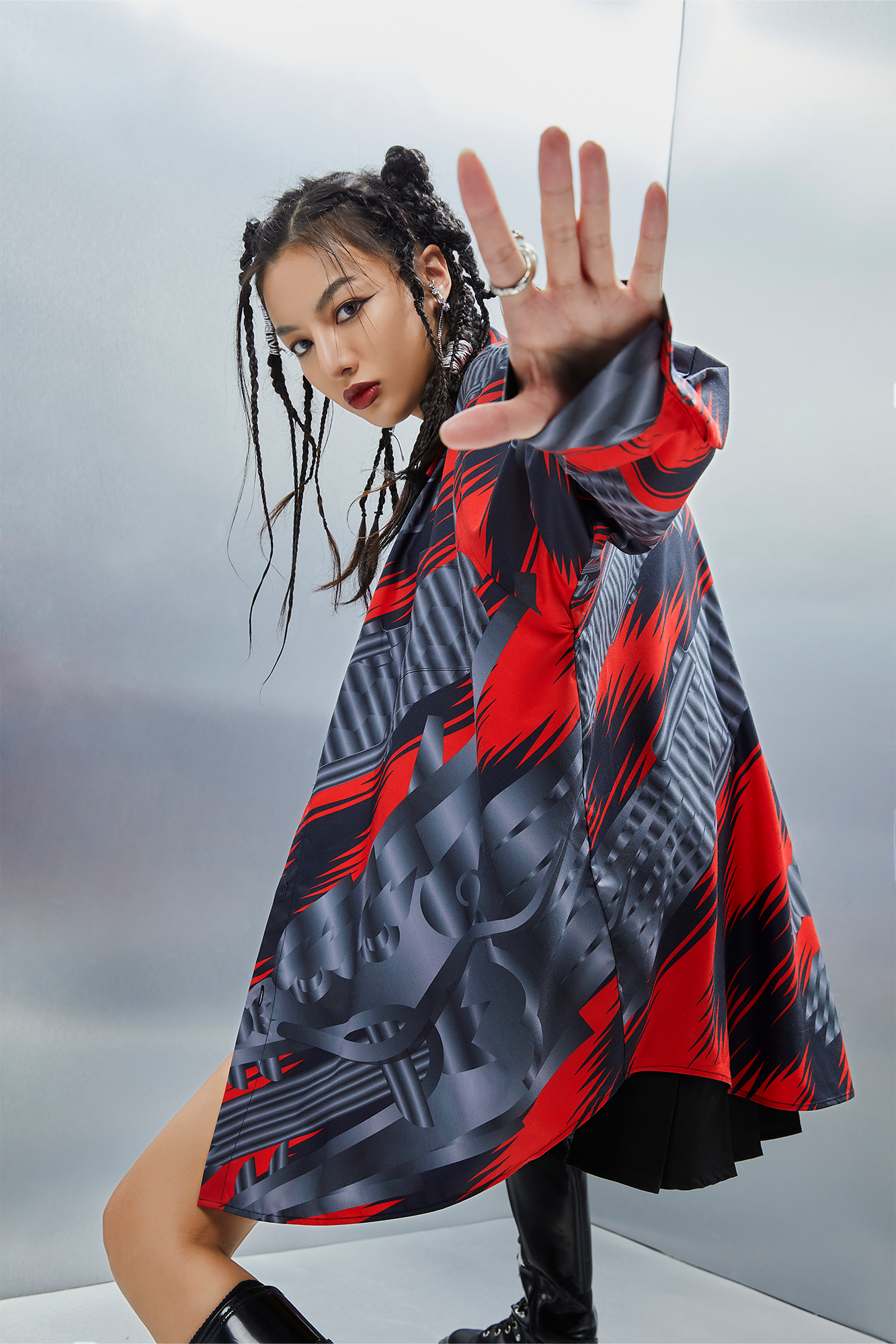 MASH UP ASIA Abstract Stripe Oversized Shirt, premium urban and streetwear designers apparel on PROJECTISR.com, MASH UP ASIA