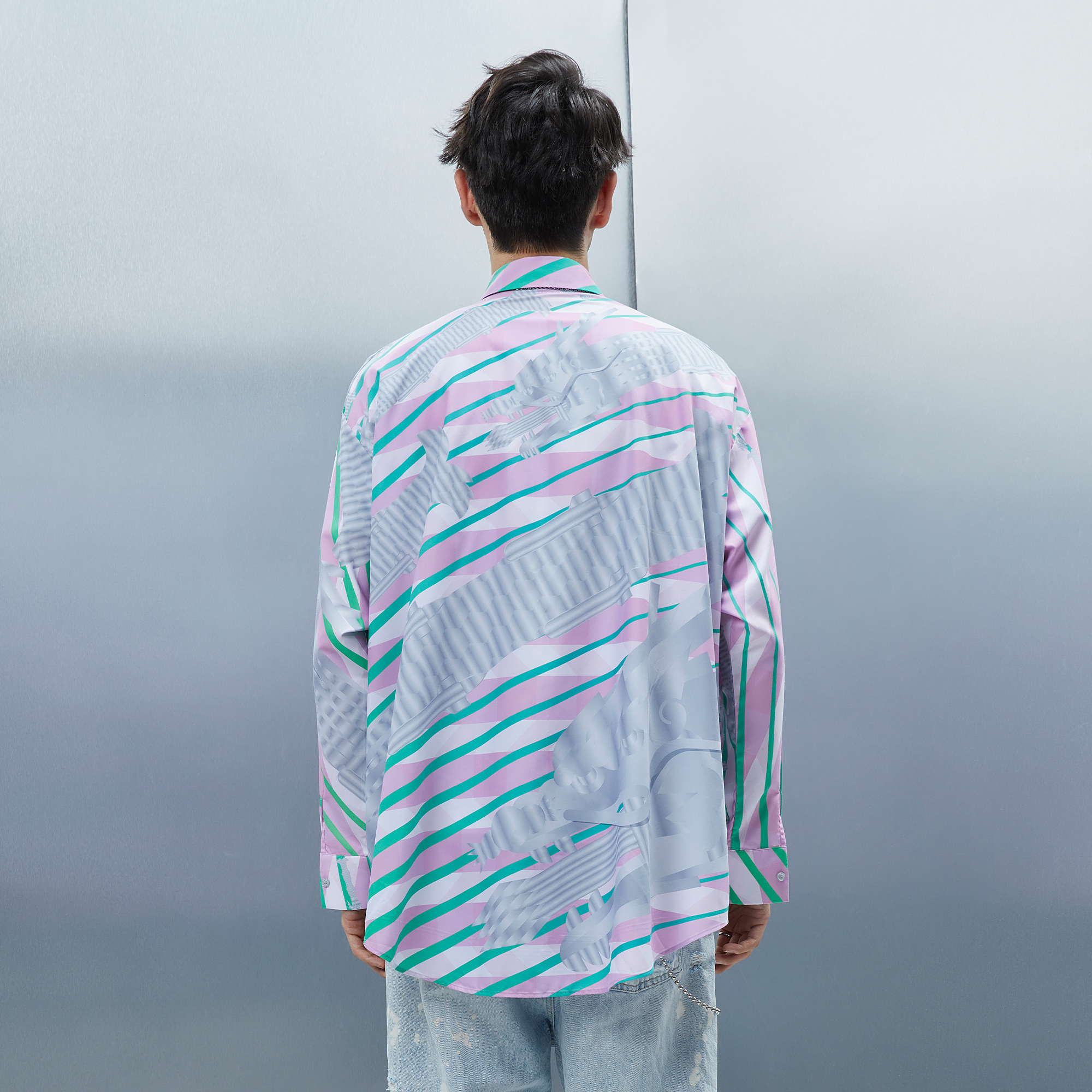 MASH UP ASIA Abstract Stripe Oversized Shirt, premium urban and streetwear designers apparel on PROJECTISR.com, MASH UP ASIA