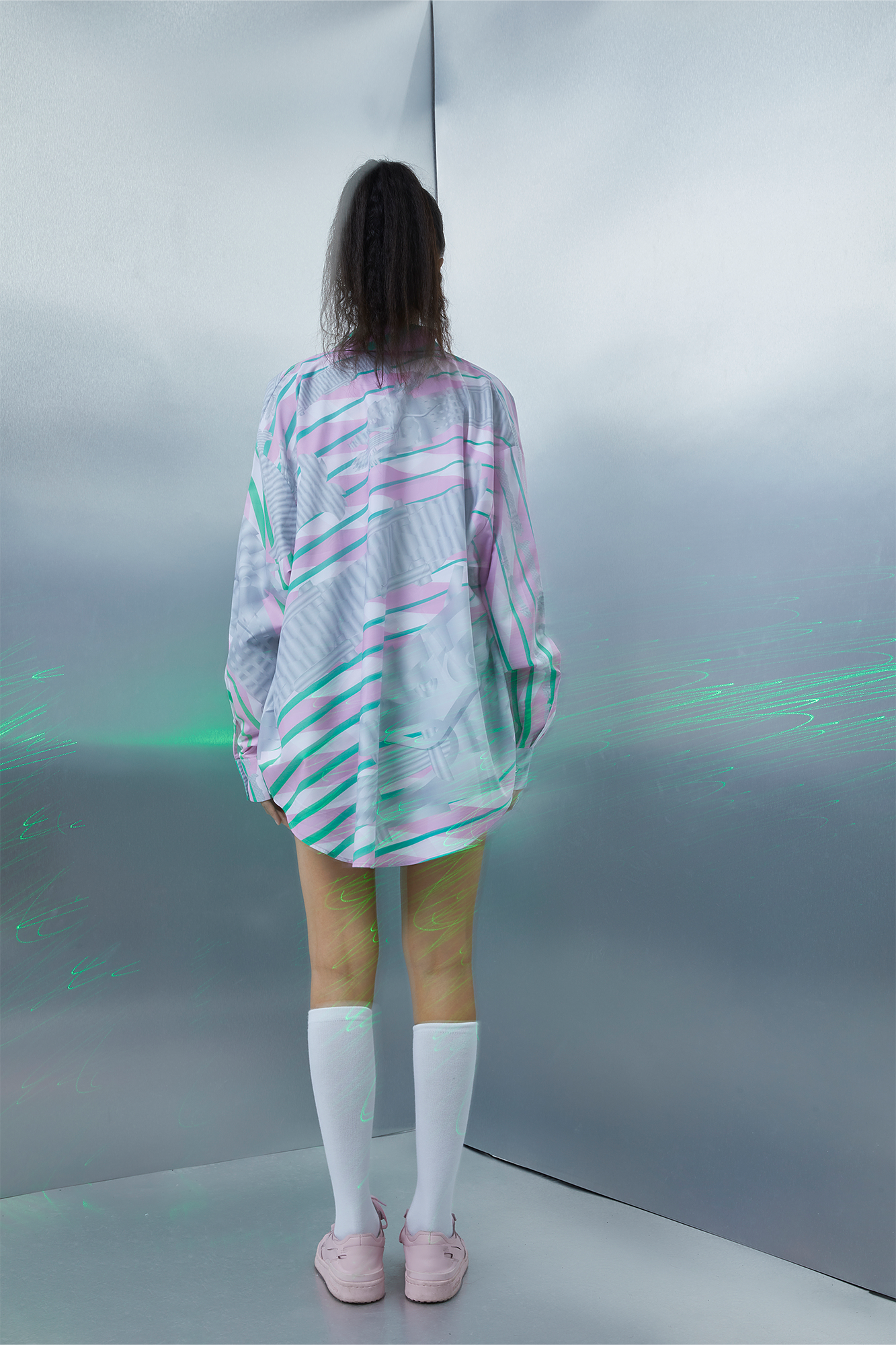 MASH UP ASIA Abstract Stripe Oversized Shirt, premium urban and streetwear designers apparel on PROJECTISR.com, MASH UP ASIA