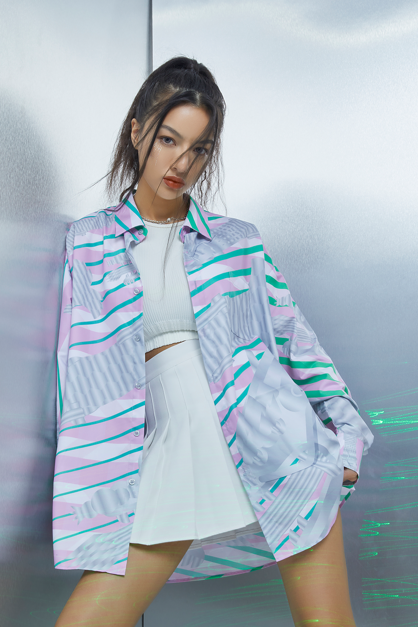 MASH UP ASIA Abstract Stripe Oversized Shirt, premium urban and streetwear designers apparel on PROJECTISR.com, MASH UP ASIA