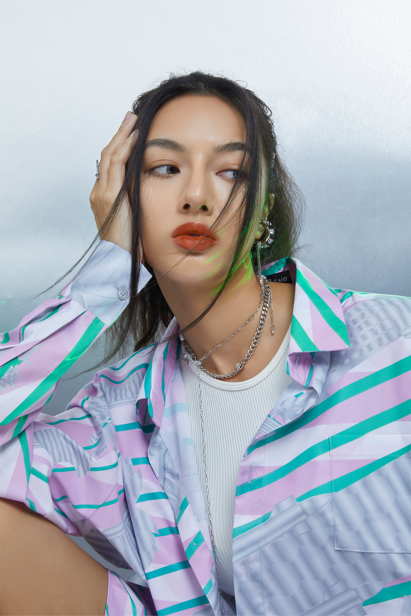 MASH UP ASIA Abstract Stripe Oversized Shirt, premium urban and streetwear designers apparel on PROJECTISR.com, MASH UP ASIA