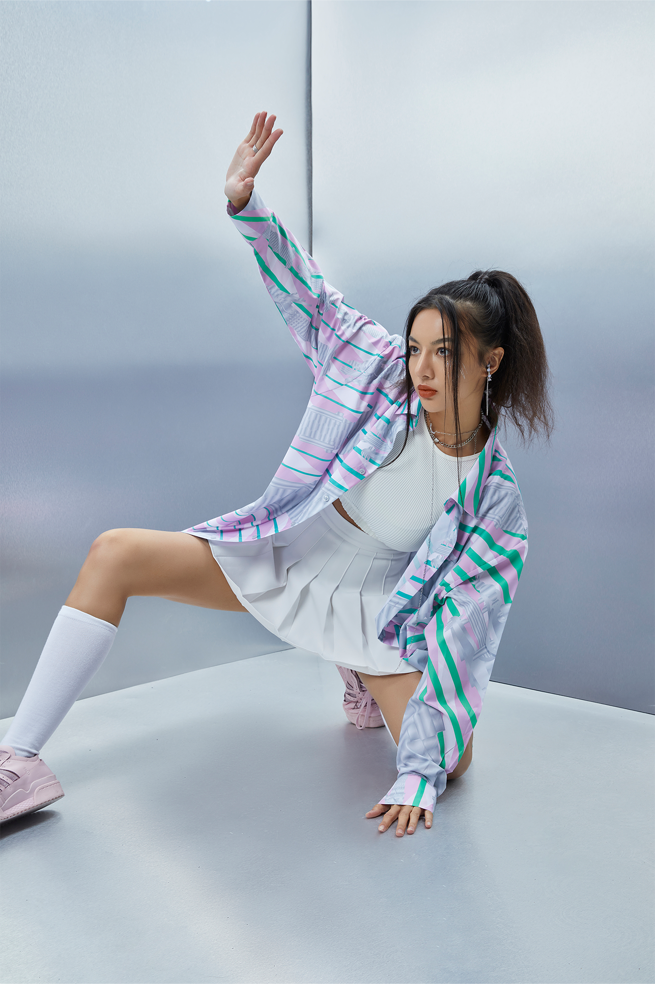 MASH UP ASIA Abstract Stripe Oversized Shirt, premium urban and streetwear designers apparel on PROJECTISR.com, MASH UP ASIA