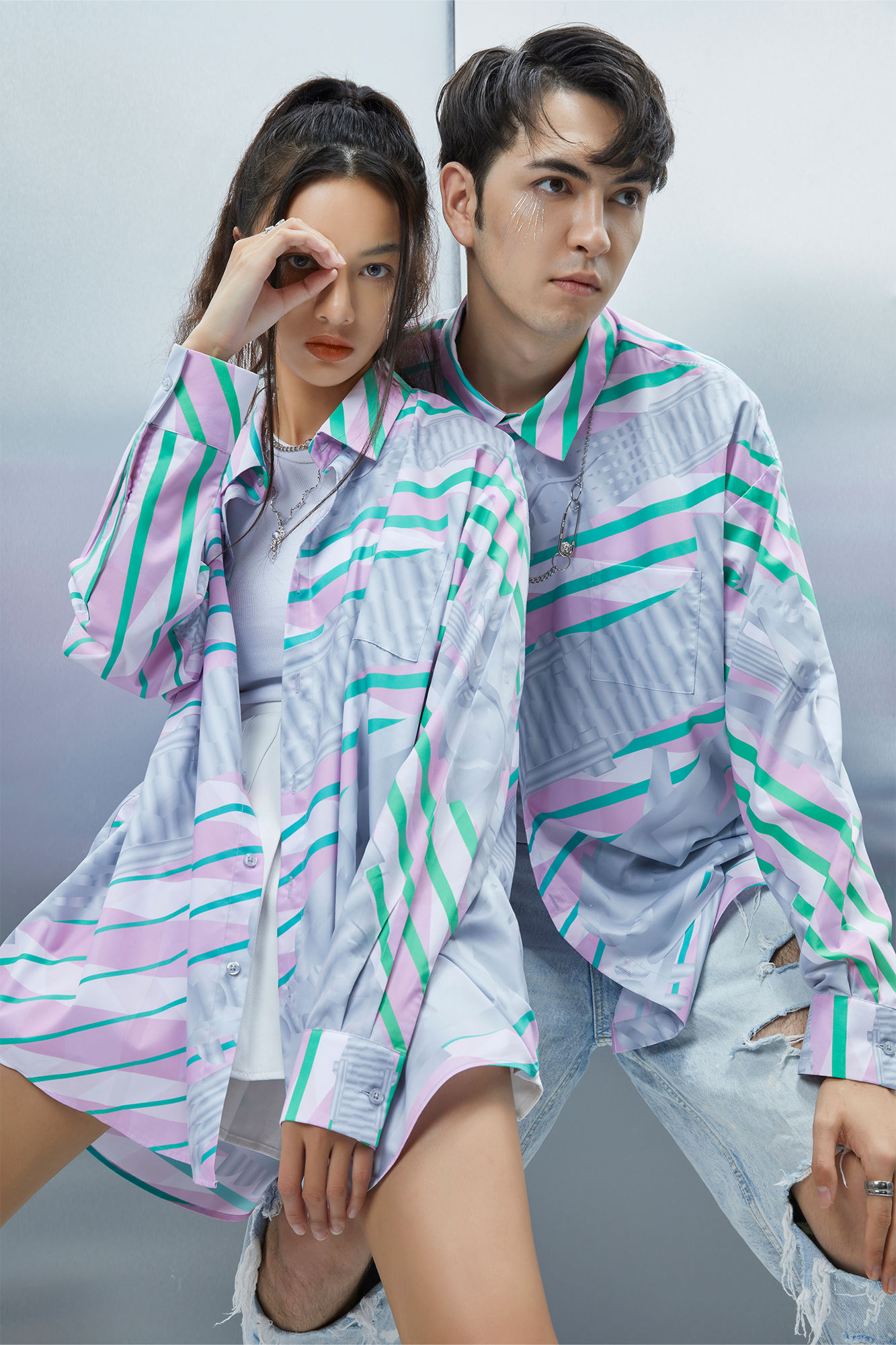 MASH UP ASIA Abstract Stripe Oversized Shirt, premium urban and streetwear designers apparel on PROJECTISR.com, MASH UP ASIA