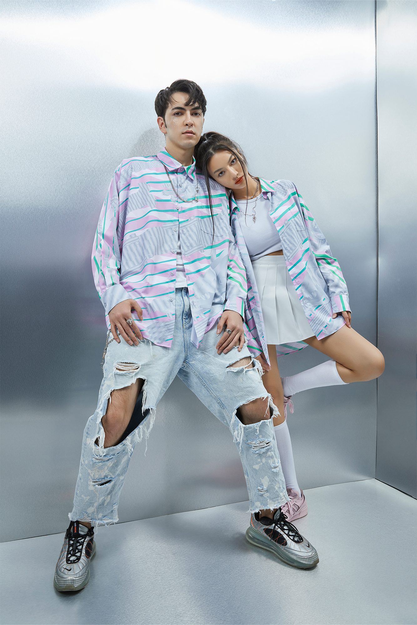 MASH UP ASIA Abstract Stripe Oversized Shirt, premium urban and streetwear designers apparel on PROJECTISR.com, MASH UP ASIA