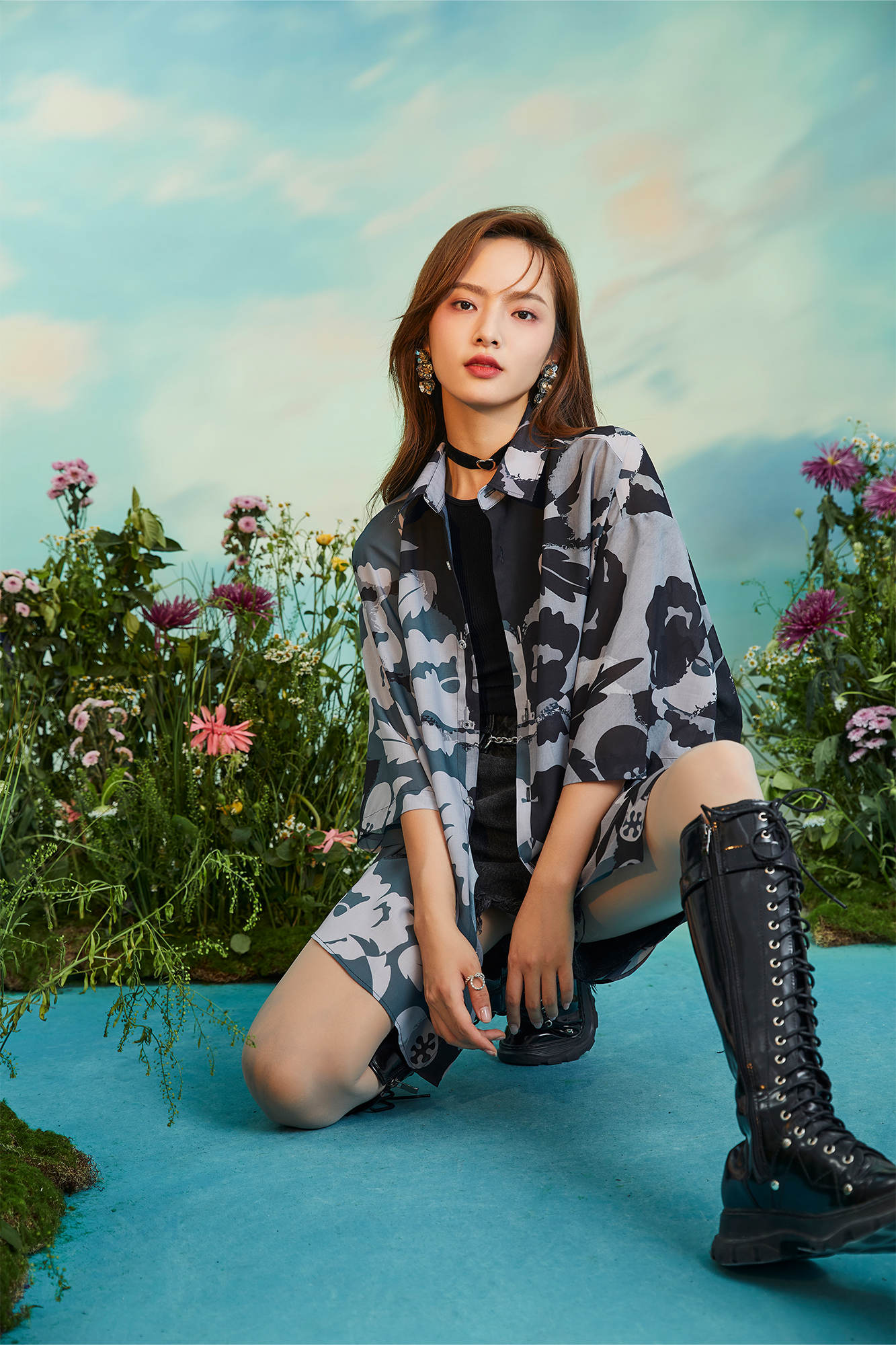MASH UP ASIA Poppy Full-Print Half Shirt, premium urban and streetwear designers apparel on PROJECTISR.com, MASH UP ASIA