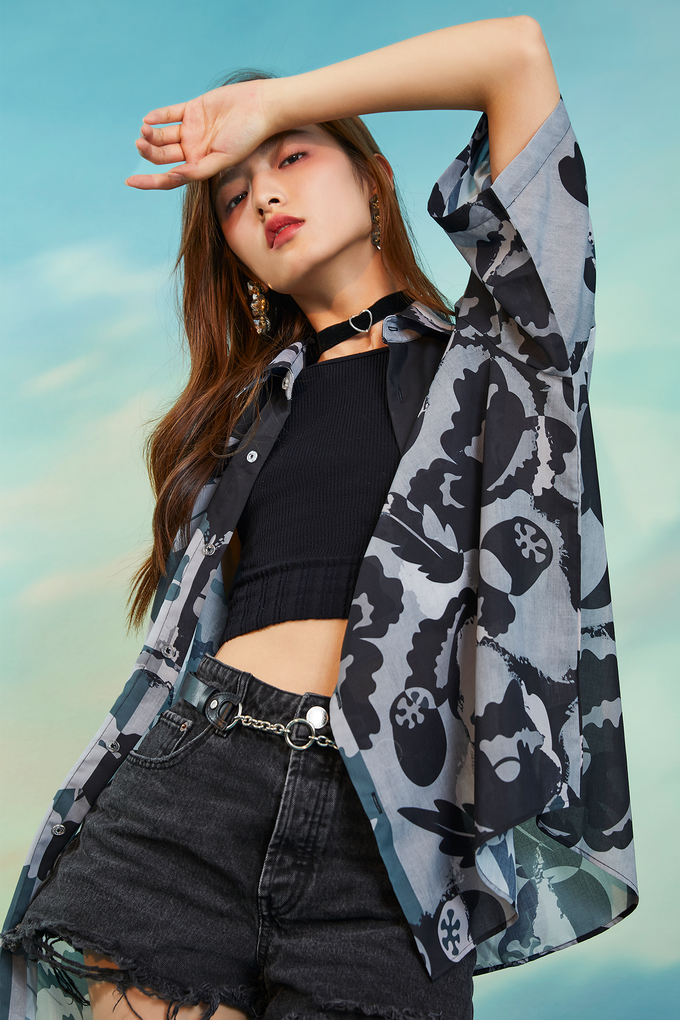 MASH UP ASIA Poppy Full-Print Half Shirt, premium urban and streetwear designers apparel on PROJECTISR.com, MASH UP ASIA
