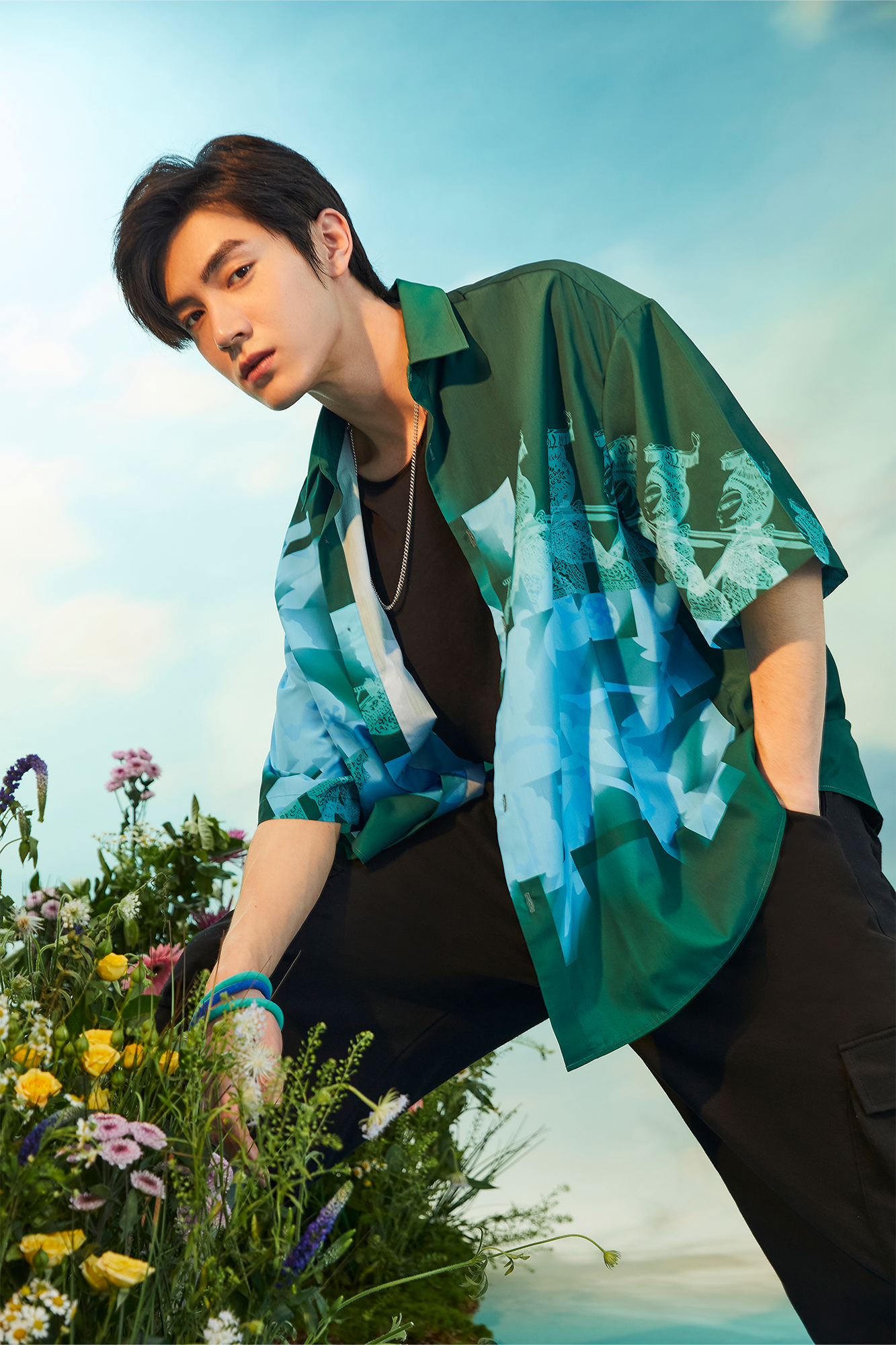 MASH UP ASIA Poppy Full-Print Half Shirt, premium urban and streetwear designers apparel on PROJECTISR.com, MASH UP ASIA
