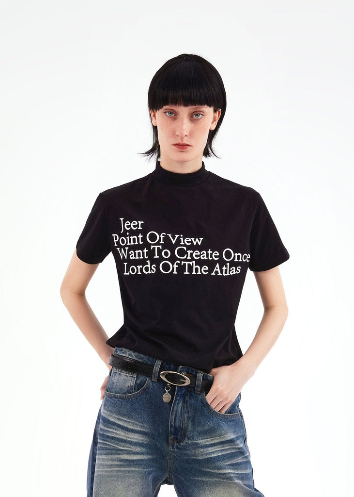ARTIFICIAL WORLD Slogan Mock Neck T-Shirt, premium urban and streetwear designers apparel on PROJECTISR.com, ARTIFICIAL WORLD
