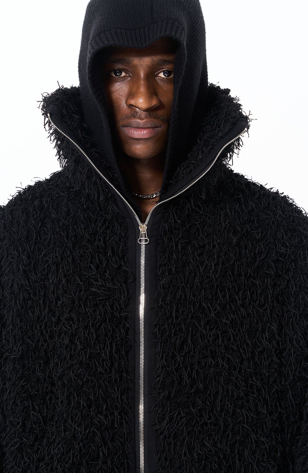 7440 37 1 Shaggy Faux Fur Stand-Collar Jacket, premium urban and streetwear designers apparel on PROJECTISR.com, 7440 37 1