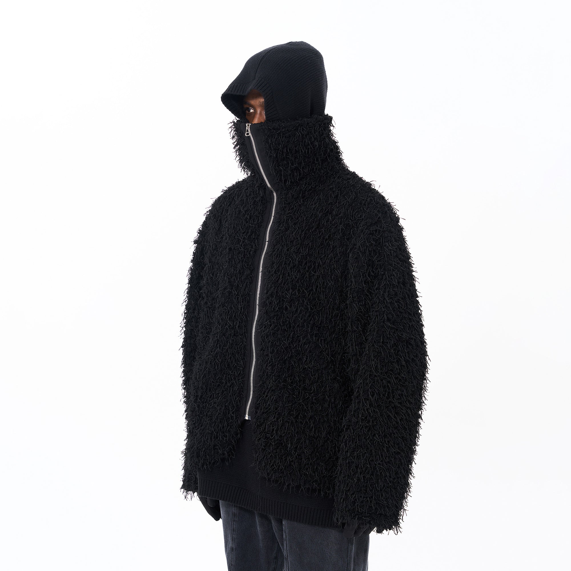 7440 37 1 Shaggy Faux Fur Stand-Collar Jacket