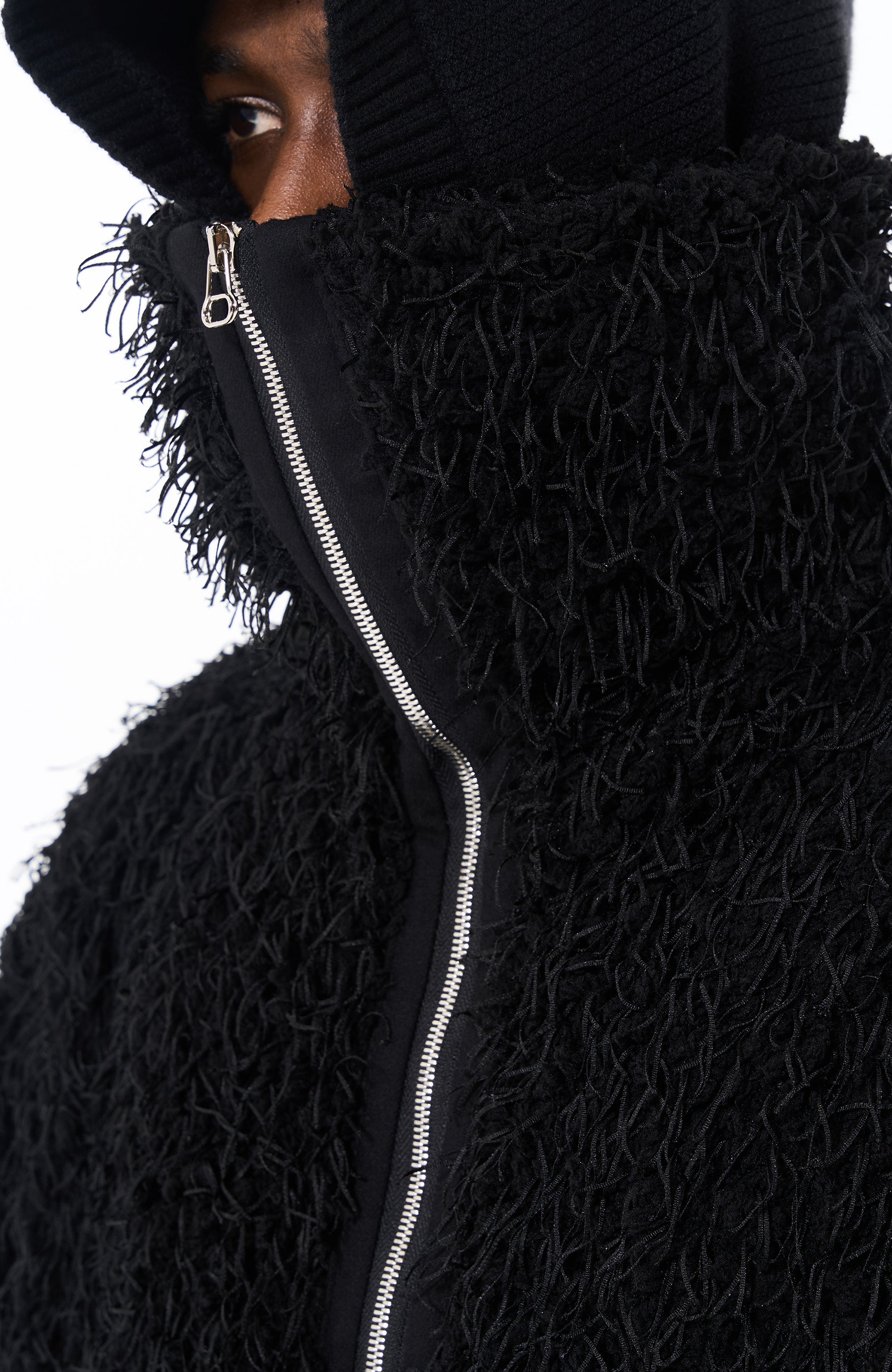 7440 37 1 Shaggy Faux Fur Stand-Collar Jacket