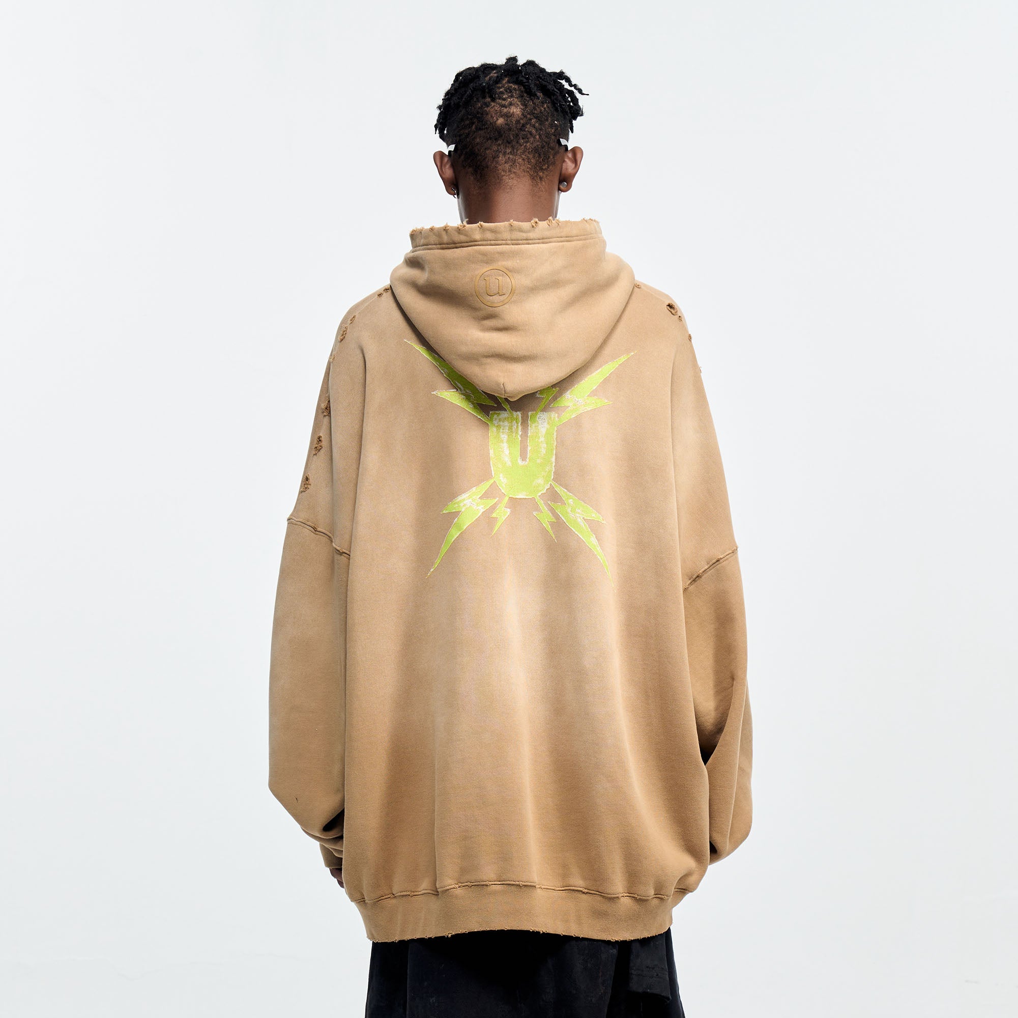ULIPERY Distressed Gradient Oversized Hoodie Brown