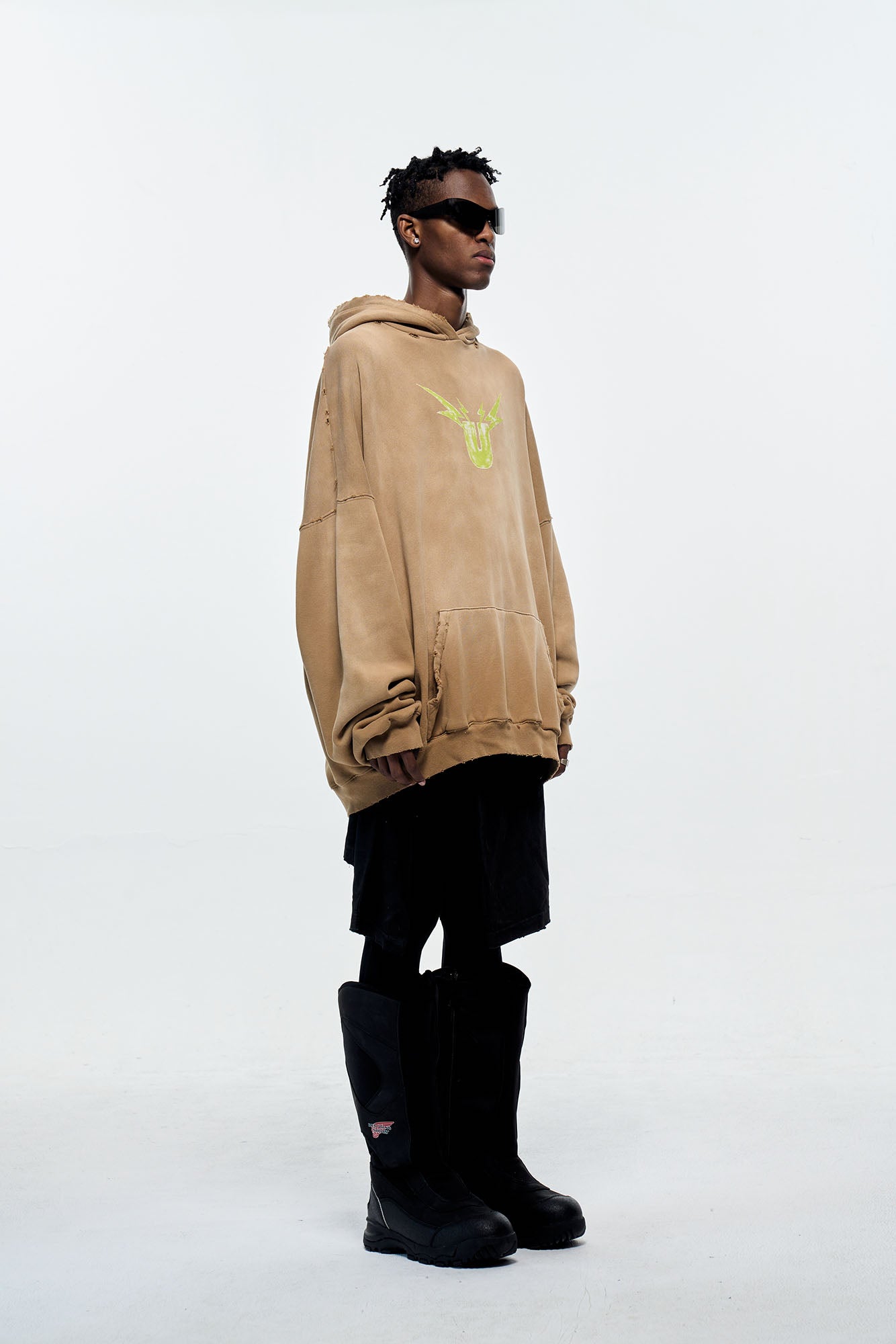 ULIPERY Distressed Gradient Oversized Hoodie Brown