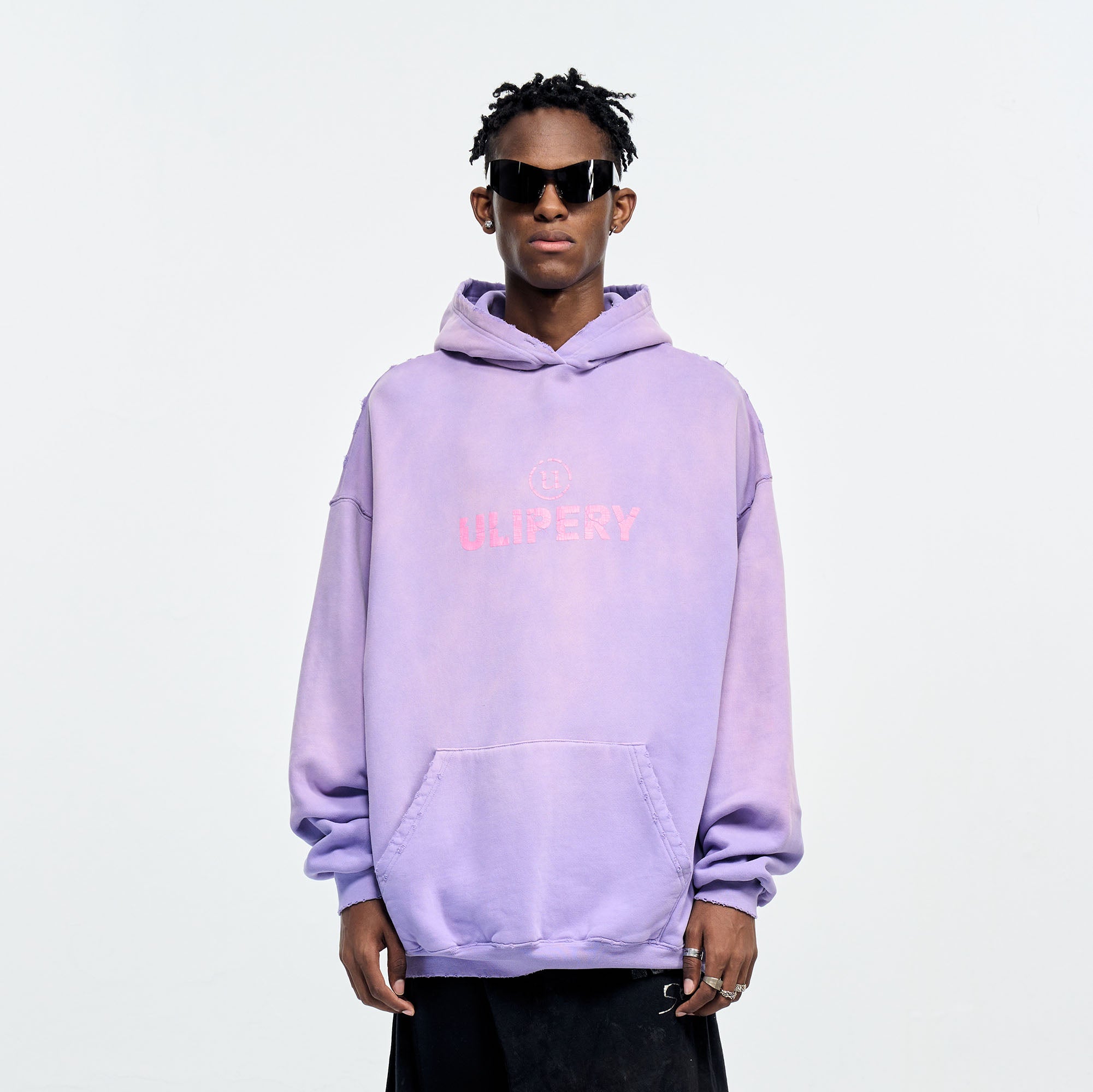 ULIPERY Distressed Gradient Oversized Hoodie Purple