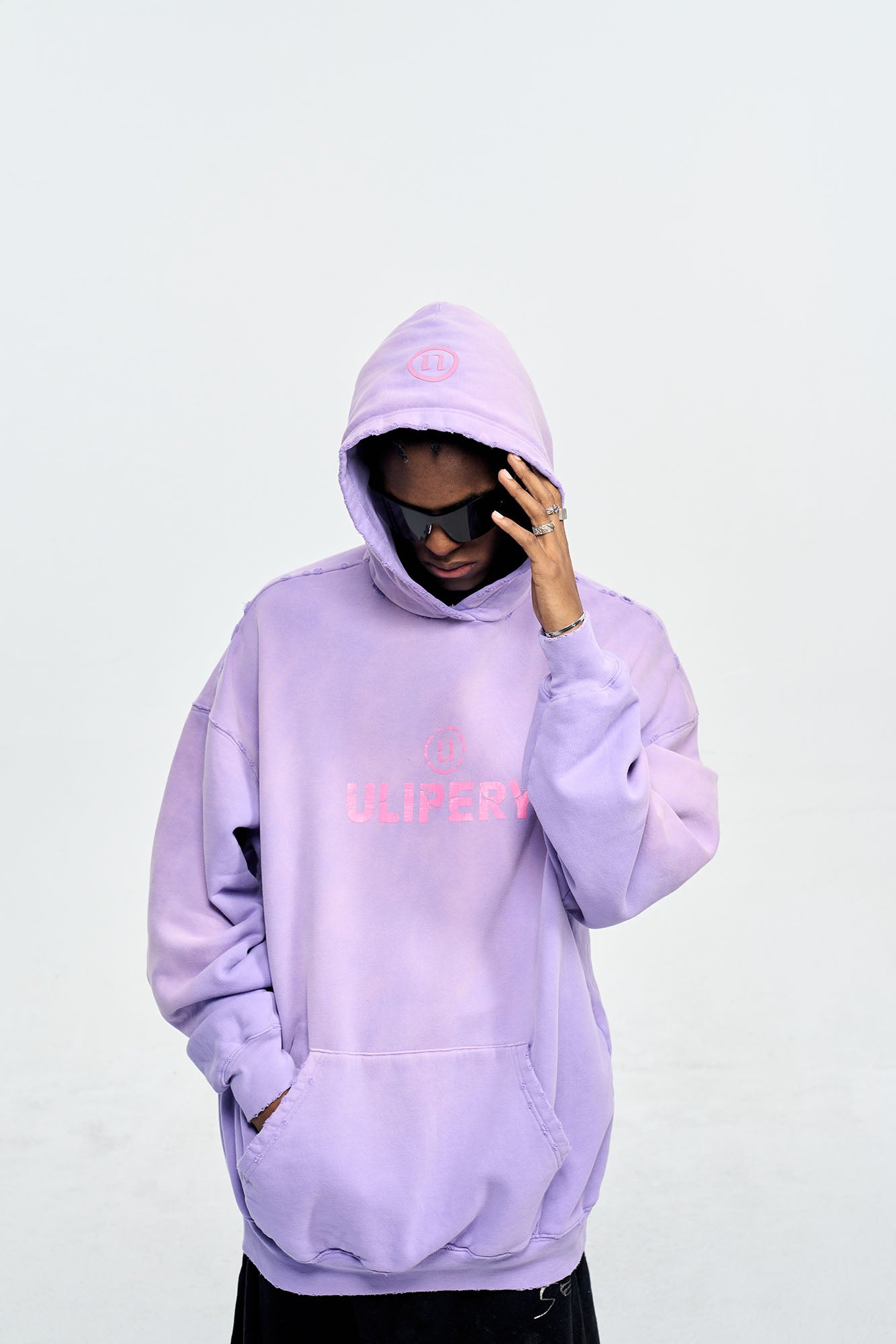 ULIPERY Distressed Gradient Oversized Hoodie Purple, premium urban and streetwear designers apparel on PROJECTISR.com, ULIPERY
