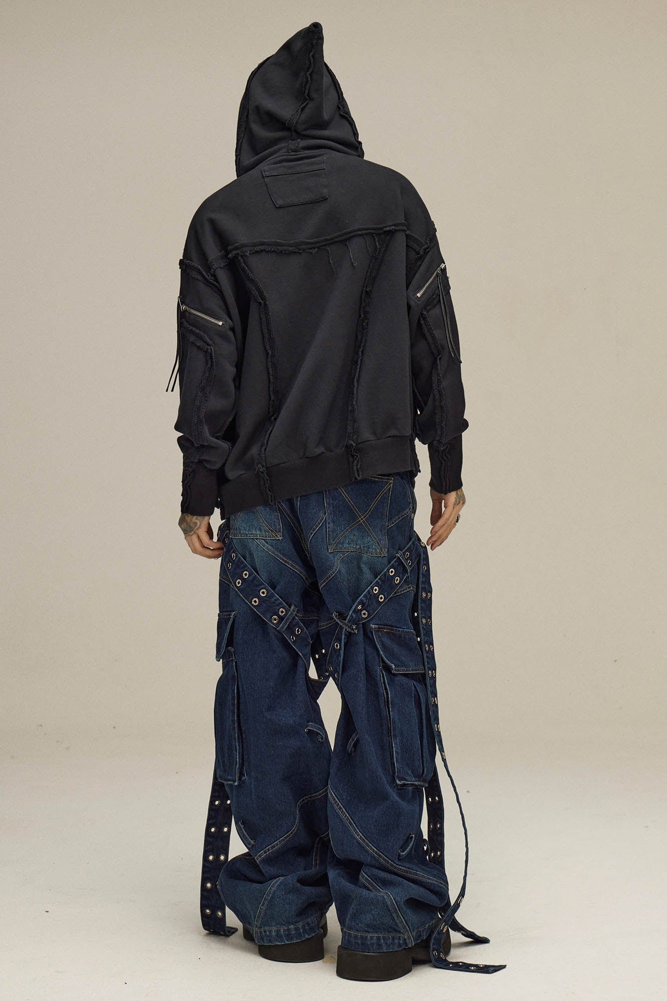 FLYERRER Asymmetrical Zip-up Frayed Hoodie - Main Image