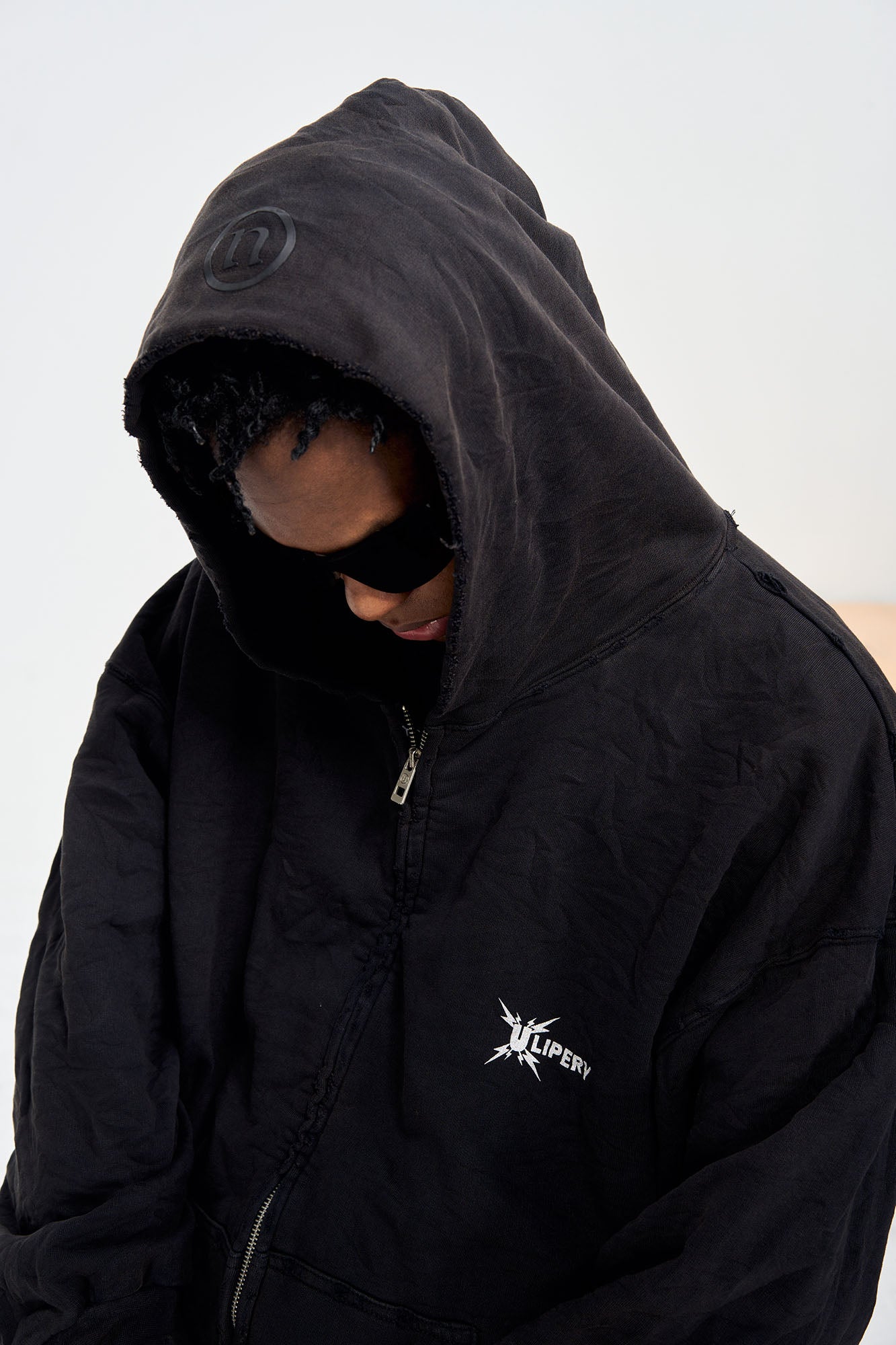 ULIPERY Distressed Crinkled Hooded Jacket